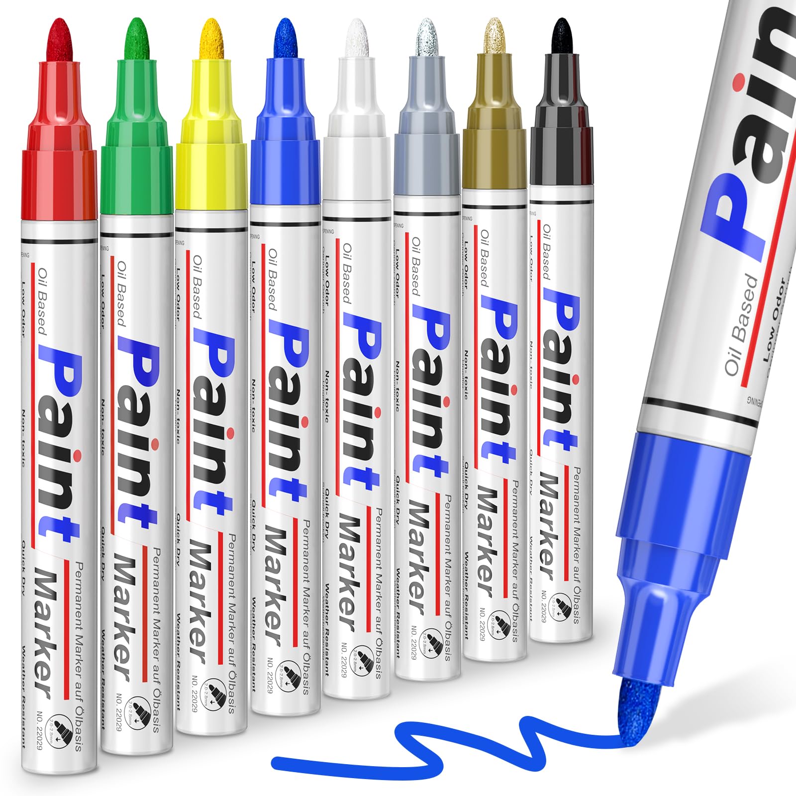 8 Colors Paint Pens, Strong Coverage Paint Markers, Oil-Based Waterproof Paint Permanent Marker Pens for Rock painting, Metallic, Plastic, Fabric, Canvas, Wood, Glass, DIY Craft Paint Set