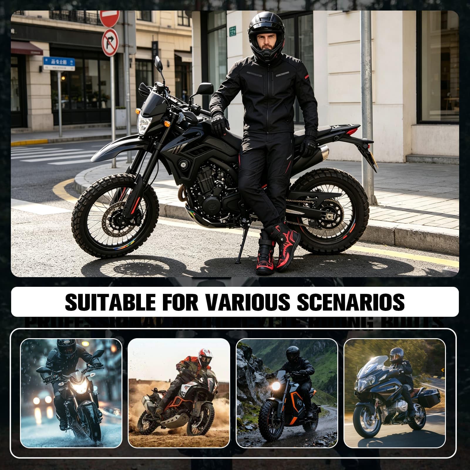 Botas de Moto de Cuero para Hombres Botas Protectoras de Motocicleta