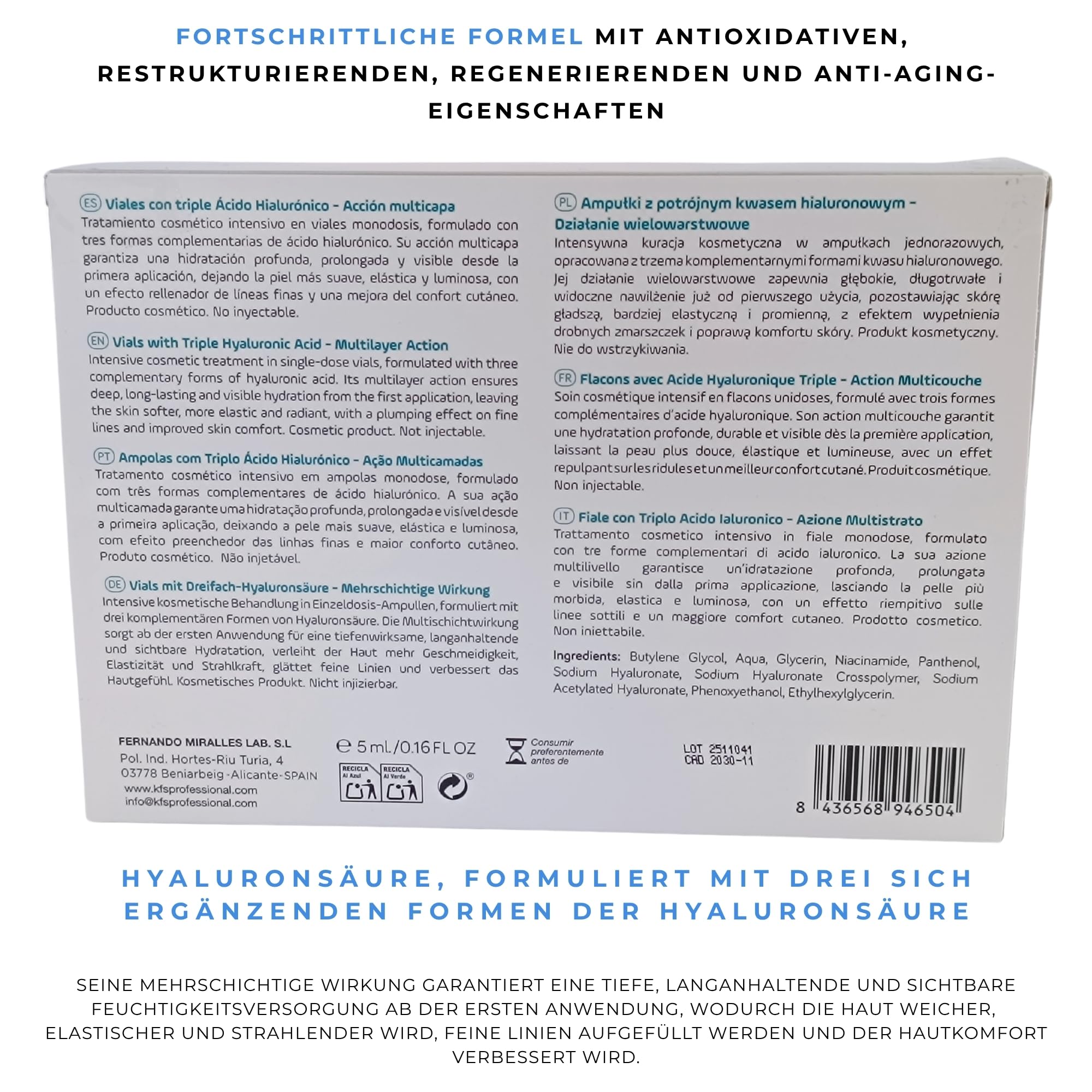 KFS Dreifach- Hyaluron Serum Hochdosiert – Microneedling Serum für Gesicht & Dermaroller – Lifting, Straffung, Faltenreduktion & Tiefenhydration – Mit Pantenol & Niacinamid – Nicht injizierbar. 10x5ml | Microneedling Serum für Gesicht & Dermaroller. Lifti