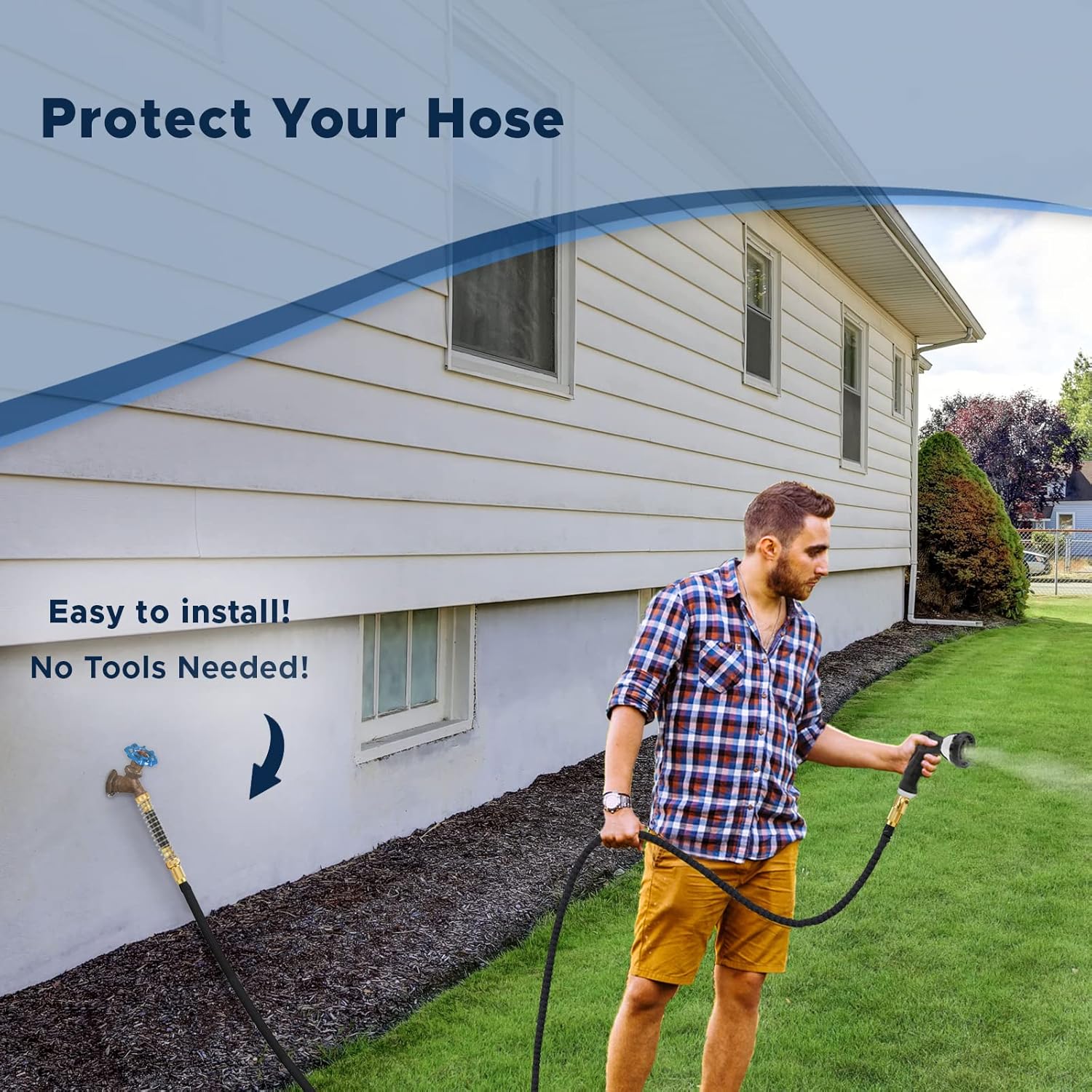 Morvat 10FT Stainless Steel Garden Hose with Brass ON/OFF Valve, Crush Resistant PLUS 2 Pack Coiled Brass Garden Hose Kink & Strain Protector, Connector for Water Valve & Faucet, with Washers & Tape