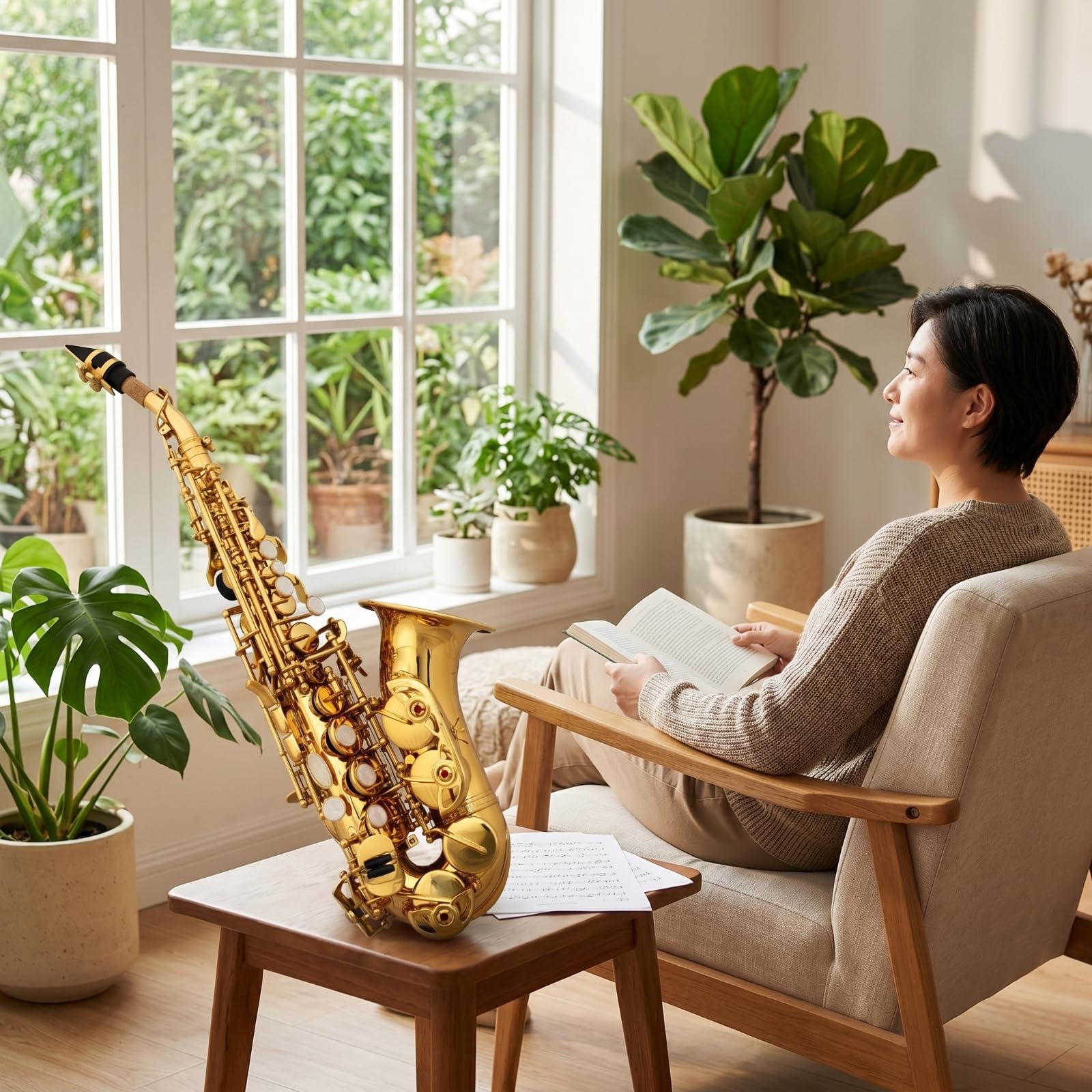 Sassofono Alto Bambini Strumento a Fiato Sax Curvo Legno Ottone Meccaniche Raffinate Campana Ricurva Peso4kg Presa Stabile Adatto per Pratica Guidata Prove di Gruppo Intrattenimento Domestico