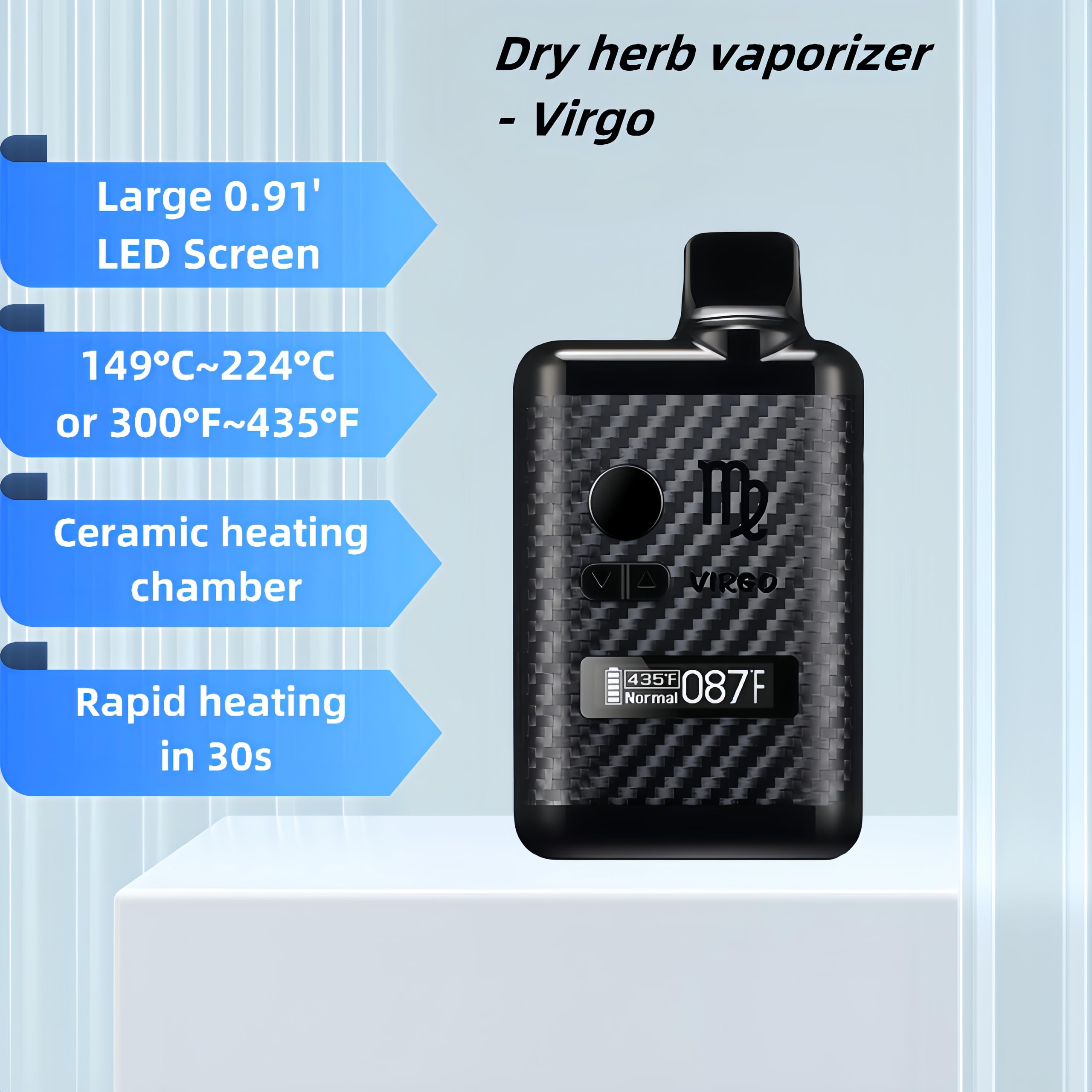 Vaporizzatore per erbe secche Virgo, camera di riscaldamento in ceramica, display OLED e controllo della temperatura (Nero)
