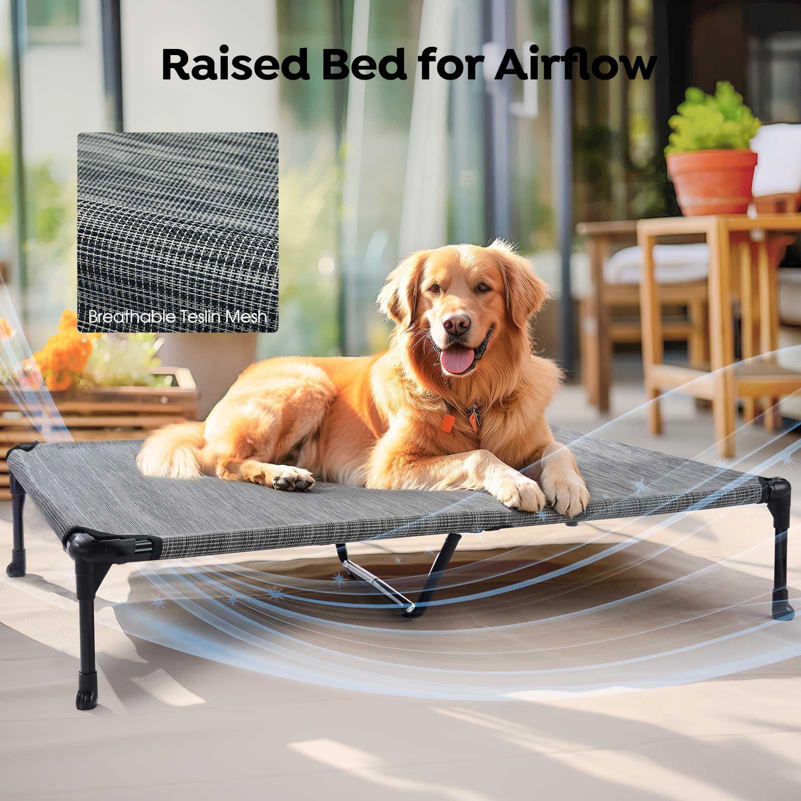 Veehoo Cooling Elevated Dog Bed Add Removable Waterproof Bolster Cushion Mat, Raised Pet Cot with Breathable Teslin Mesh, No-Slip Feet, Dog Sofa Bed for Indoor Outdoor, XXLarge, Black Silver - image 6