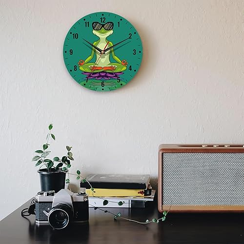 Miniatura 7 de SPUNKER Reloj de pared, divertidos relojes de pared de rana para decoración de sala de estar, relojes de cocina con flores de loto para yoga,