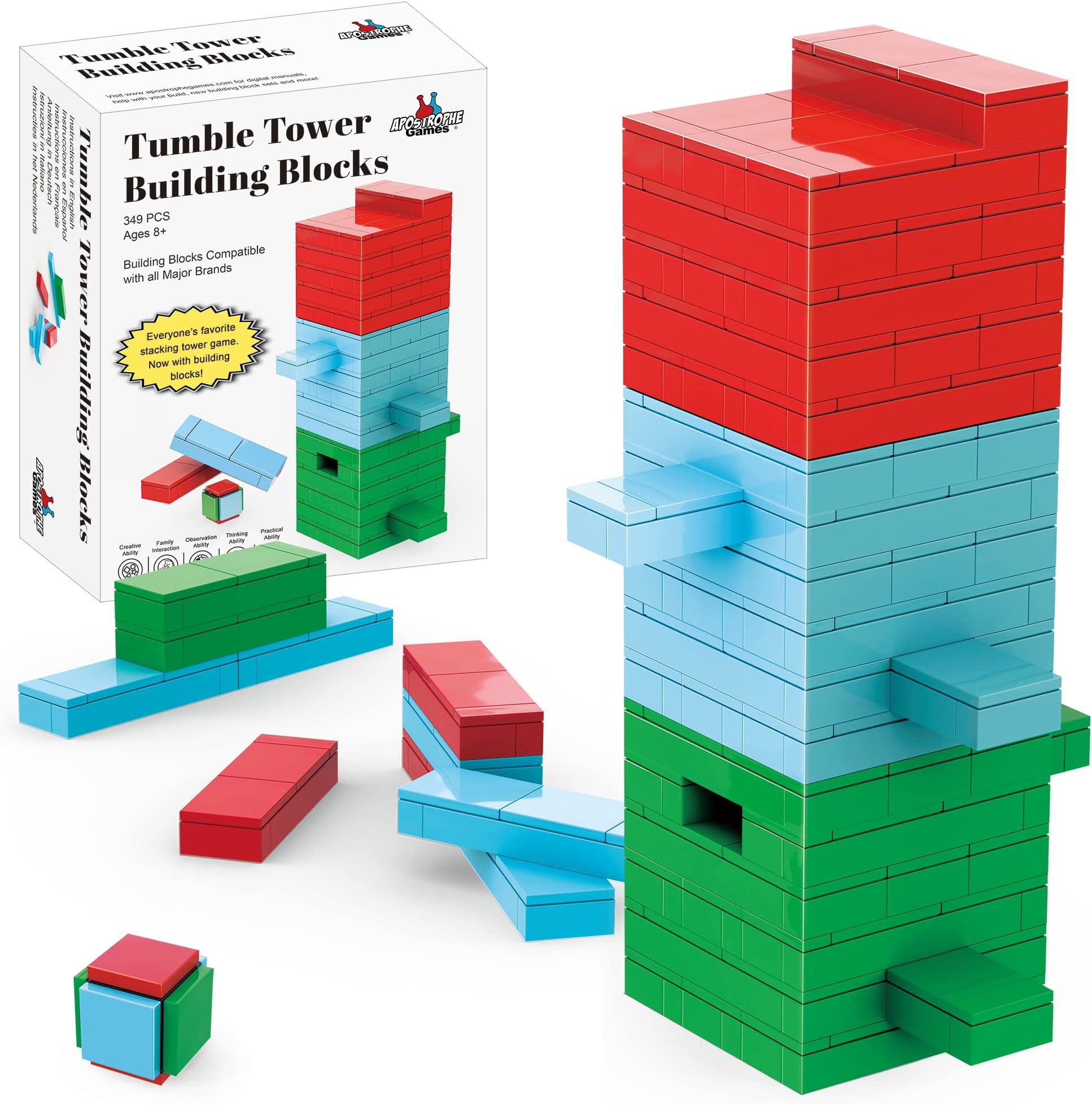 APOSTROPHE Games Block Stacking Game Building Block Set - 349 Pieces - Build Your Own Tumble Tower Block Stacking Board Game
