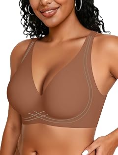 OEAK Womens Comfortable Deep V Bras Wireless Push Up Seamless Full Coverage Bralettes Supportive Bra Raceback Tshirt Bras