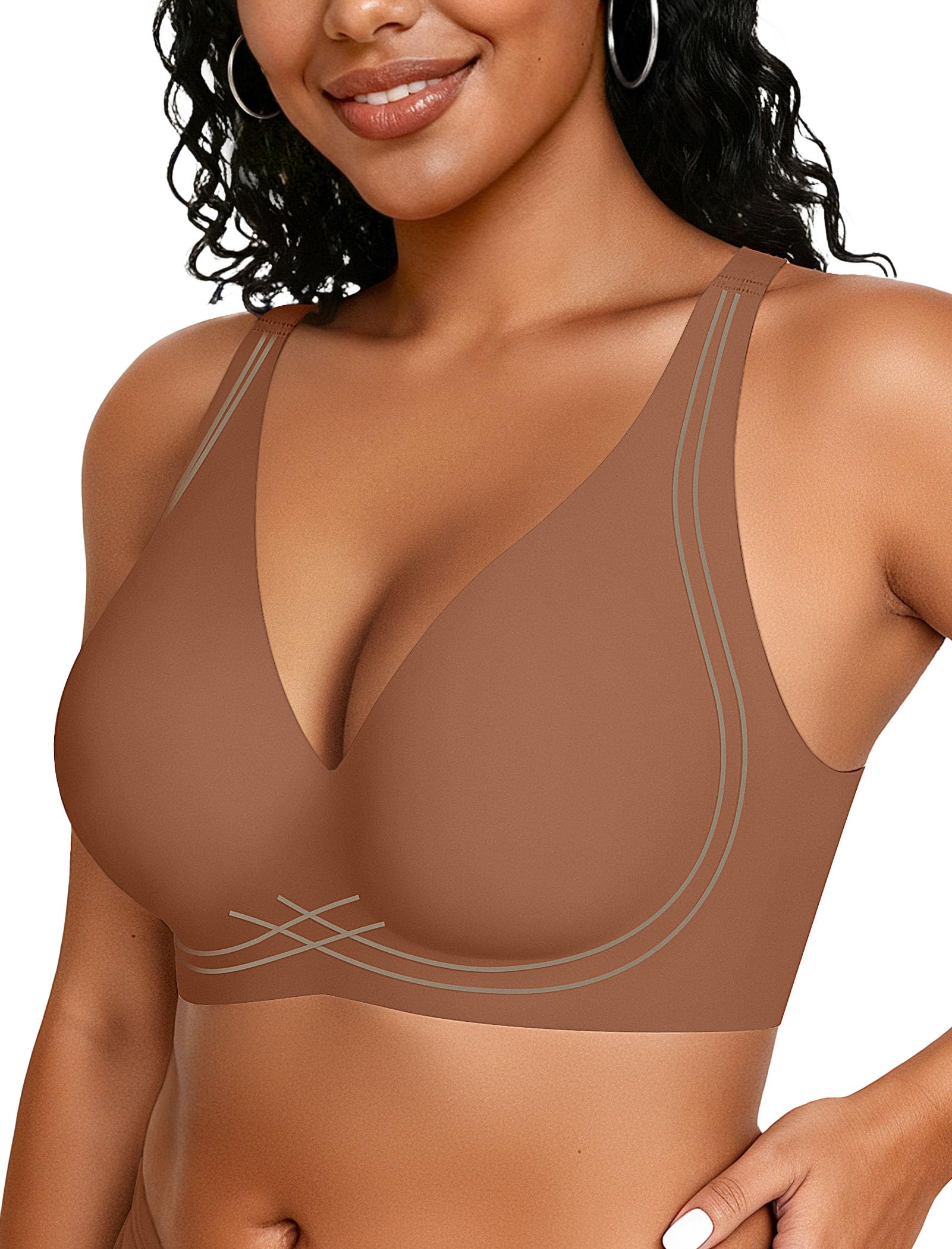 OEAK Womens Comfortable Deep V Bras Wireless Push Up Seamless Full Coverage Bralettes Supportive Bra Raceback Tshirt Bras