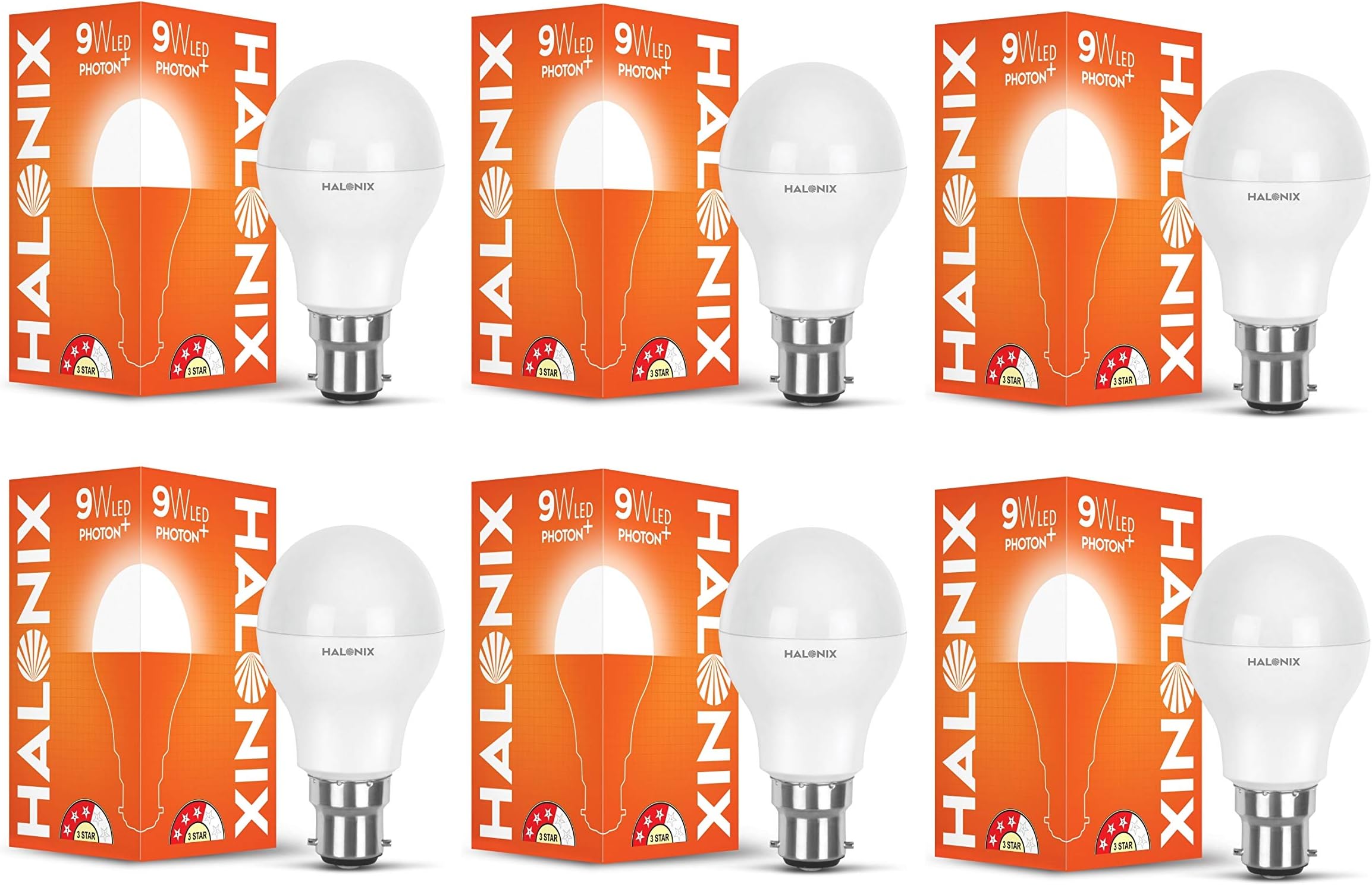 Photon Plus Base B22 9-Watt LED Bulb (Pack of 6, Cool Day Light)