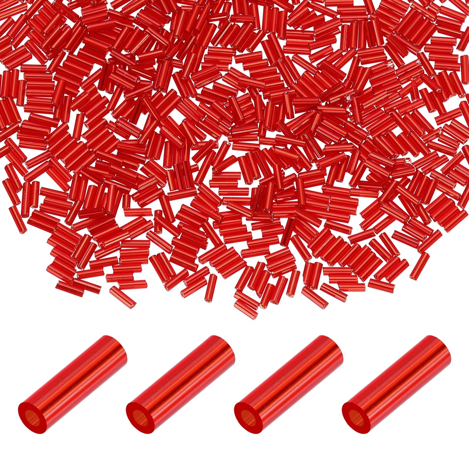 sourcing map 2000Pcs Glass Bugle Beads, 6x2mm Tube Spacer Beads Bulk, Mini Loose Embroidery Beaded for Jewelry Making DIY Bracelet Necklaces Handicrafts Clothing Decoration, Light Blue