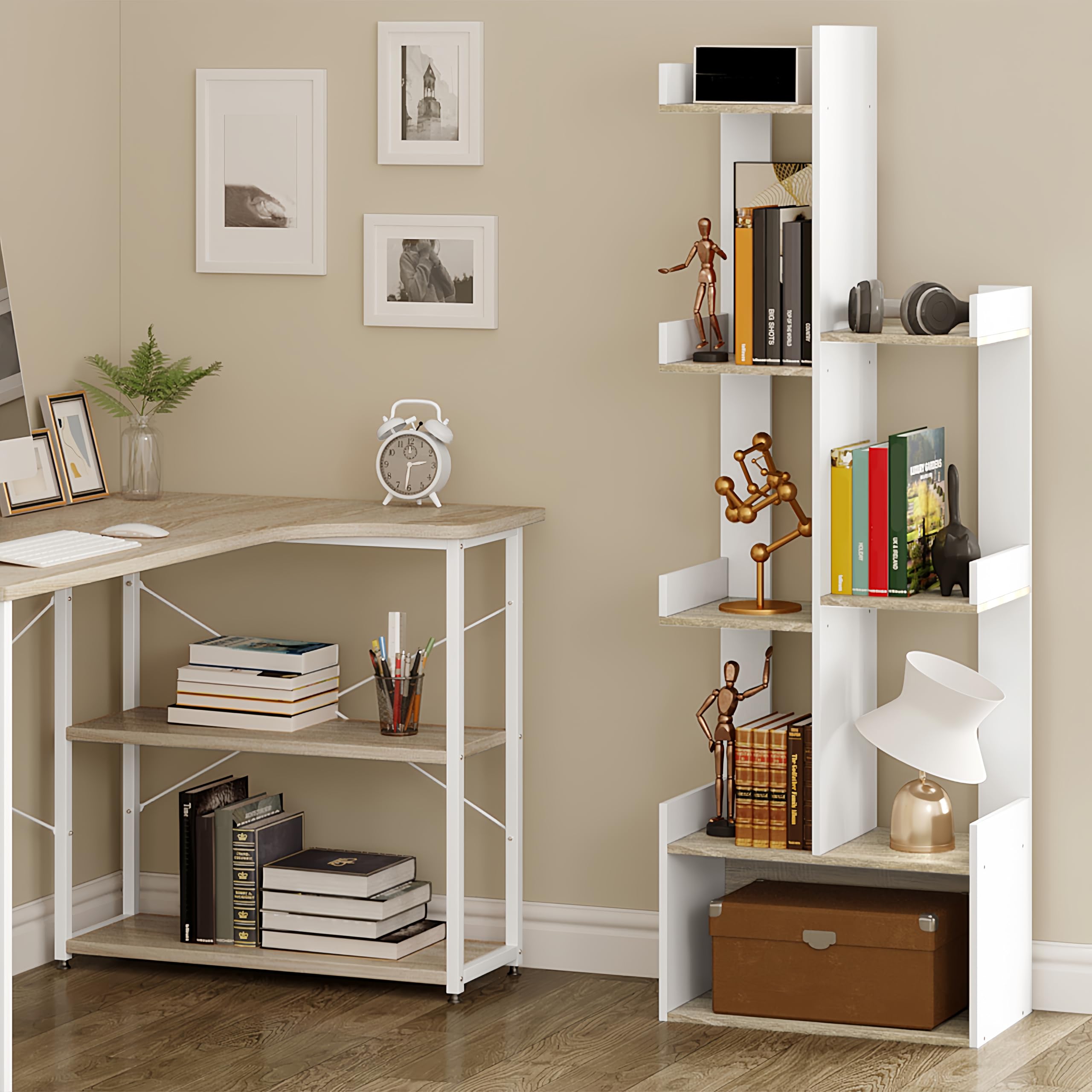 EUGAD Librería en Forma de Árbol con 8 Compartimentos, Color Blanco, Roble