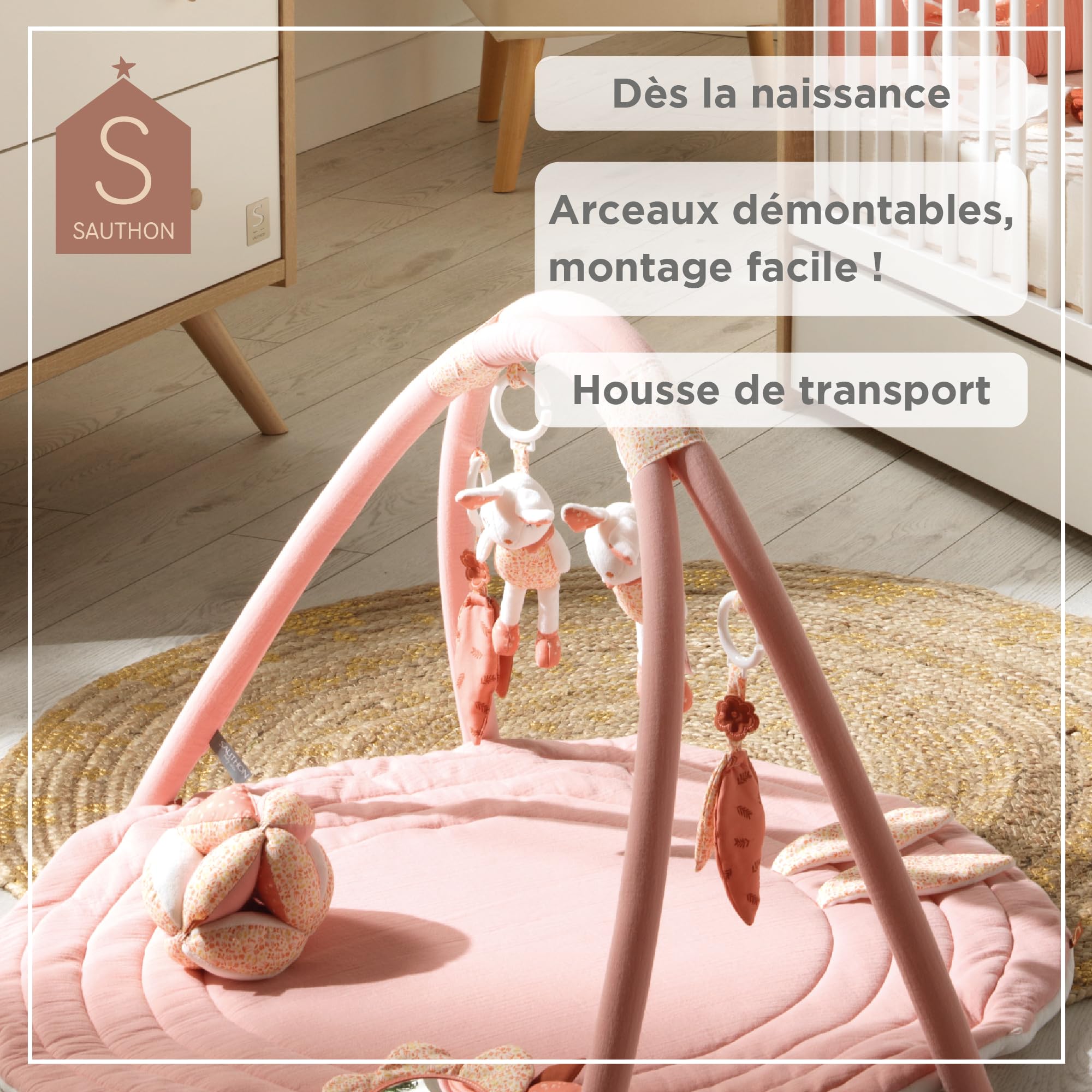 Sauthon Tapis d'éveil avec Arches en Coton Rose