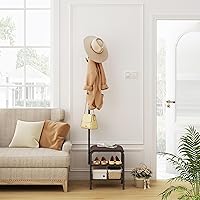 Vista 2 de Perchero de Pie con Banco para Zapatos - 3 en 1 Árbol de Vestíbulo para Abrigos con Almacenamiento de Zapatos con Bancos Estante Pequeño de Metal