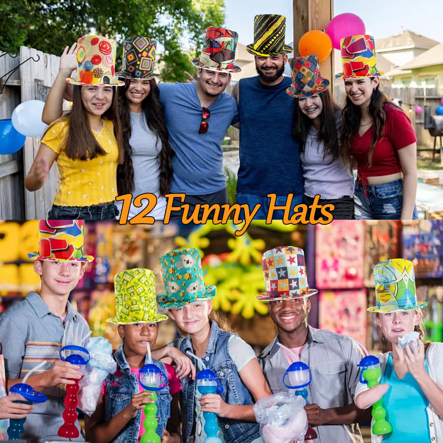 12 sombreros divertidos de fiesta con patrones surtidos, sombreros de fiesta de cumpleaños, accesorios para cabina de fotos, sombreros de fiesta locos, accesorios para hombres, mujeres y