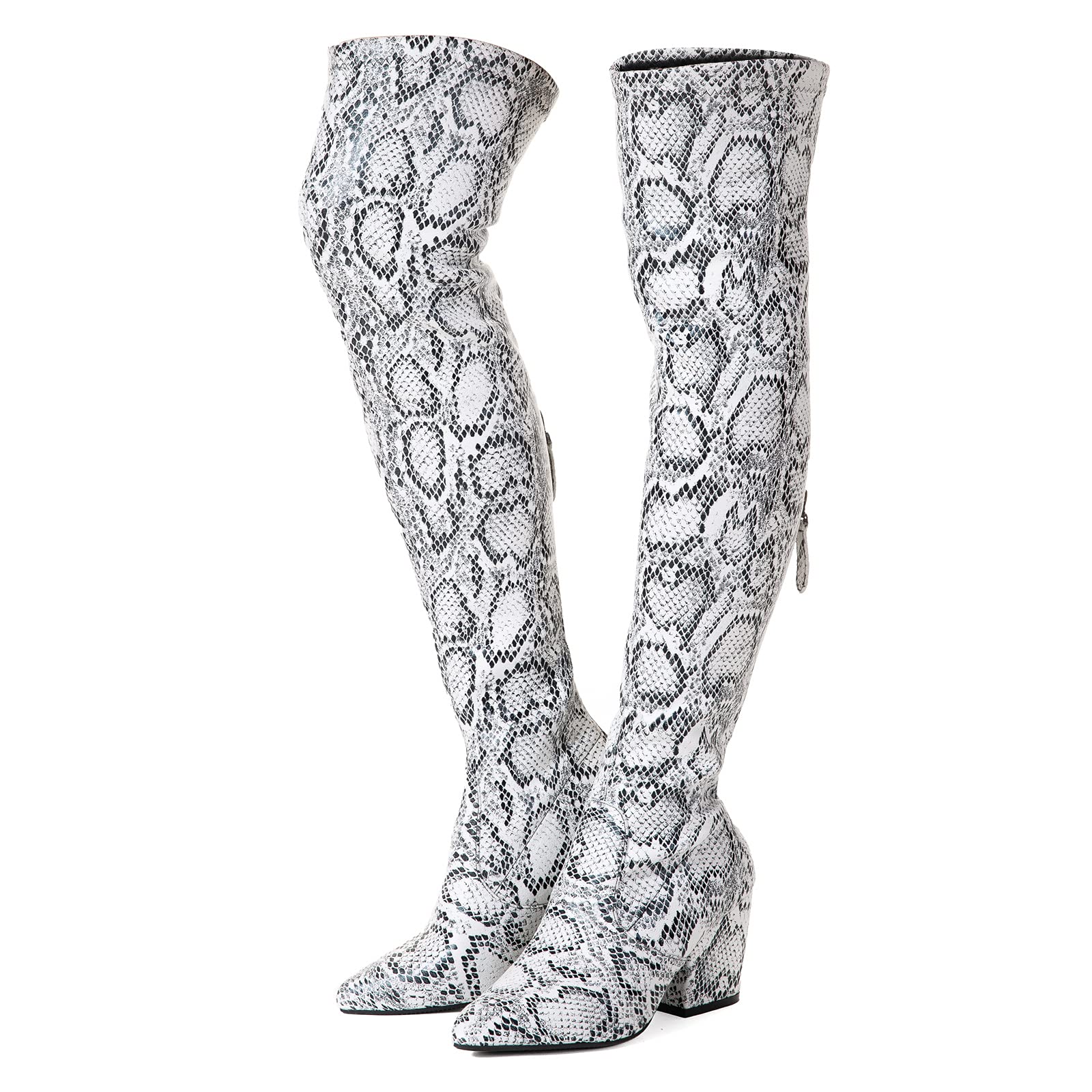 Mtzyoa Thigh High Block Heel Boot Women Pointed Toe Stretch Over The Knee Boots