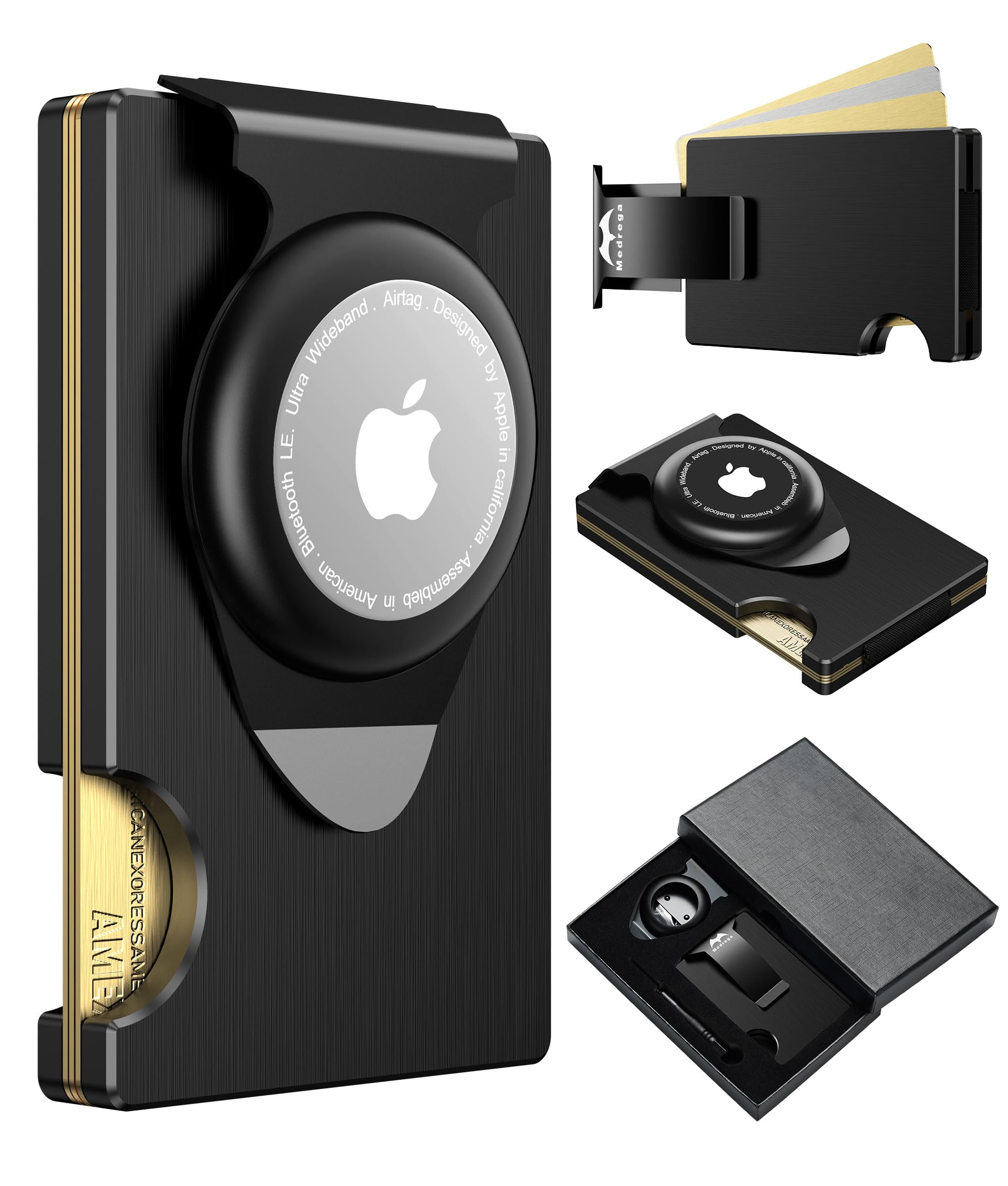 Apple Airtag Wallet Men Slim : Metal Air Tag Wallets Wallet with 2 Money Clip Replaceable Gift Boxed Set for Male Husband at Anniversay Brithday, Black, Smart Wallet, Minimalist-image-25