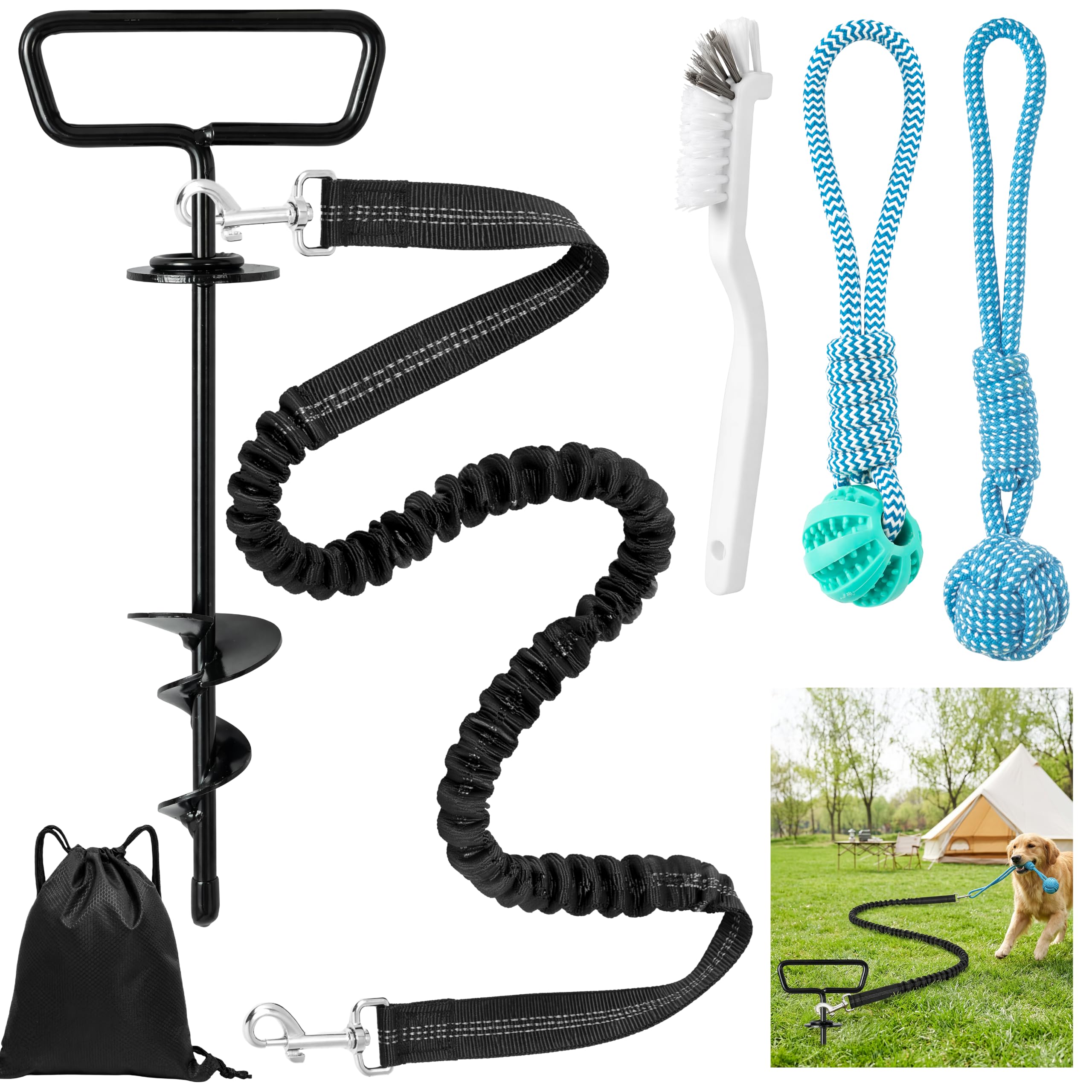 Wood Homing Interactive Dog Bungee Tug Toy with Tie Out Stake, Tough Rope