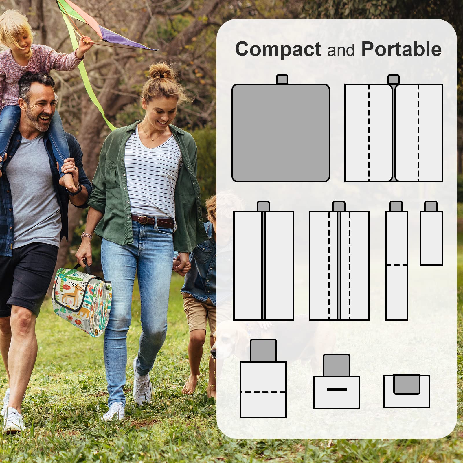 Grande coperta da picnic da zoo impermeabile pieghevole, 200x200 cm Coperte da esterno portatile compatto tappeto erboso accessori da campeggio per spiaggia viaggi a prova di sabbia