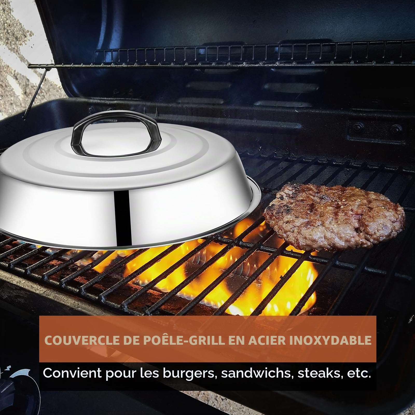 Couvercle en Acier Inoxydable, Dôme de Fusion pour Plancha, Cloche de Cuisson avec Poignée pour Casseroles et Poêles, Idéal pour Barbecue, 48cm