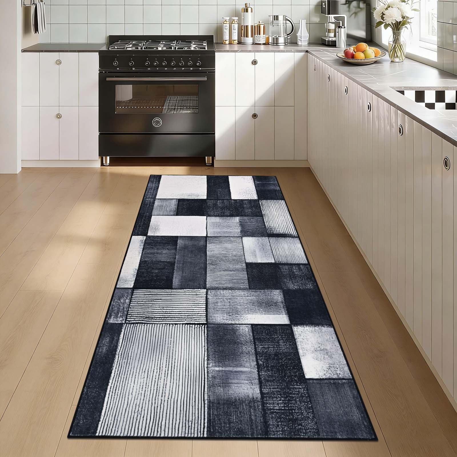 Alishomtll Area Rug Living Room 80x150 cm, Black Grey Modern Geometric Rug