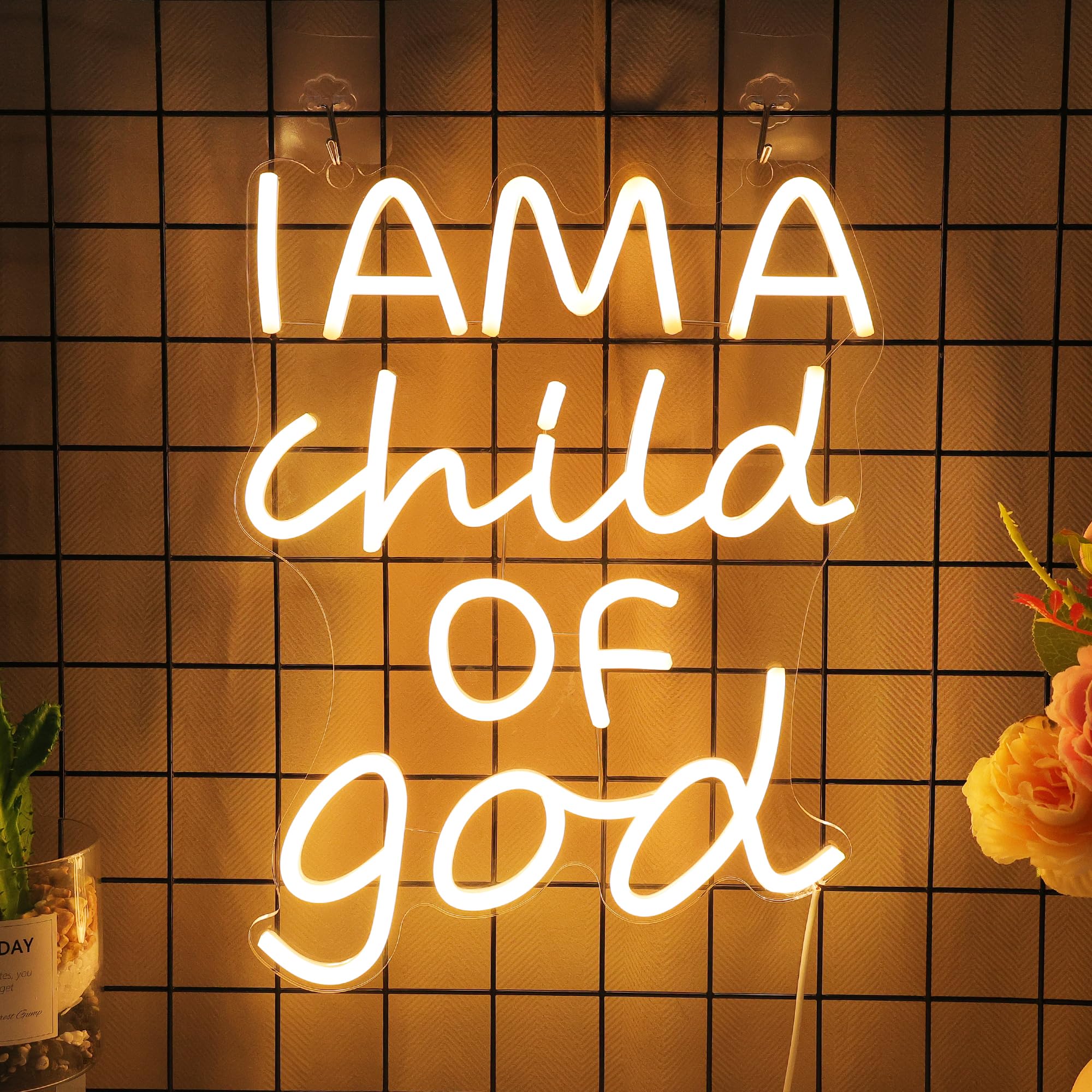 CoolGift Mart Divinely-Inspired Neon Sign, 'I Am a Child of God' Wall Art for Spiritual Home Decor, Gold Or White Or Blue - Image 2