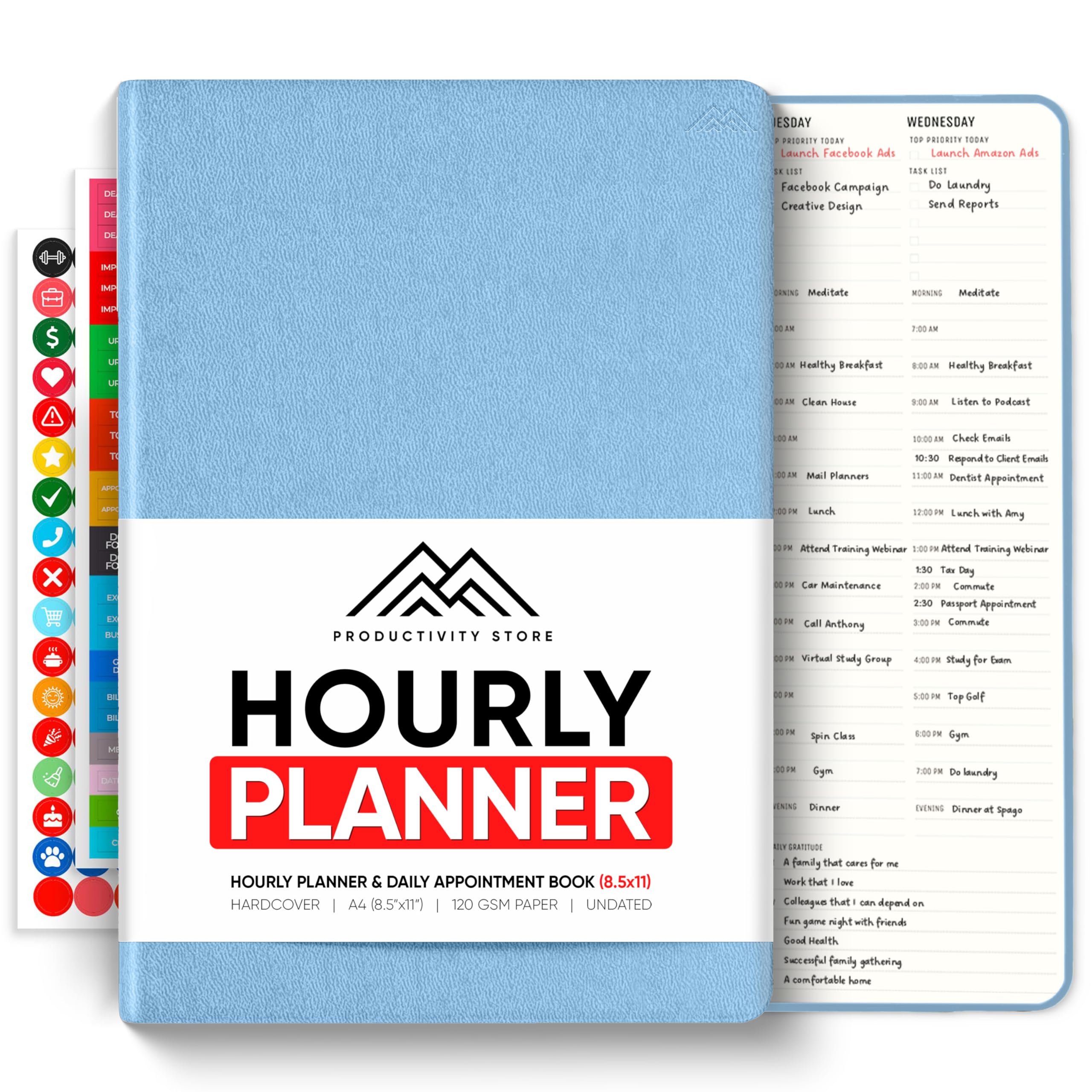 Stundenplaner & Terminkalender (21,6 x 27,9 cm) – Premium-Stundenplaner mit Tagesplan & 30-Minuten-Zeitschlitzen für besseres Zeitmanagement von PRODUCTIVITY STORE (A4, Blau)
