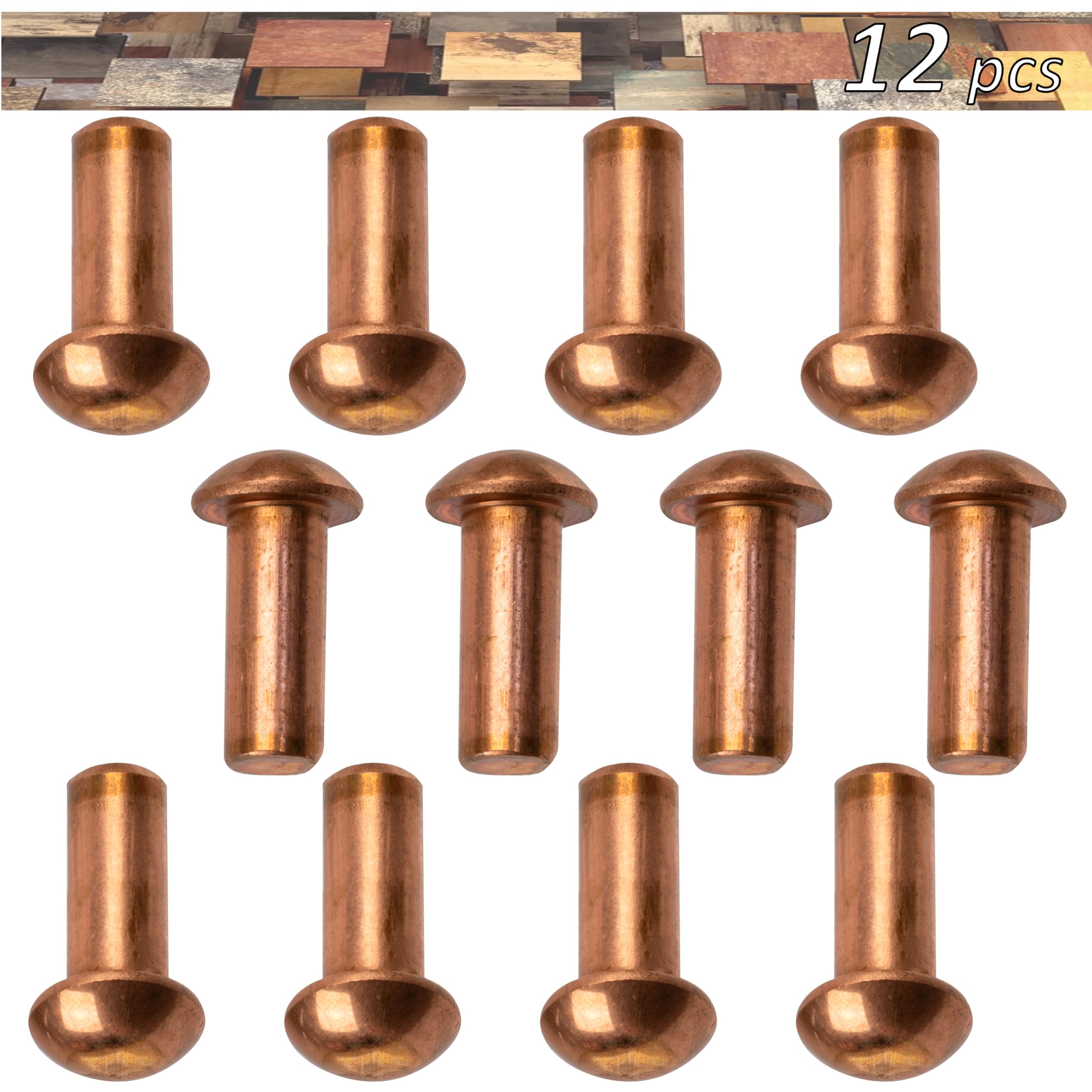 AERZETIX Set di 12 rivetti pieni in rame Ø4x10 mm/testa semitonda