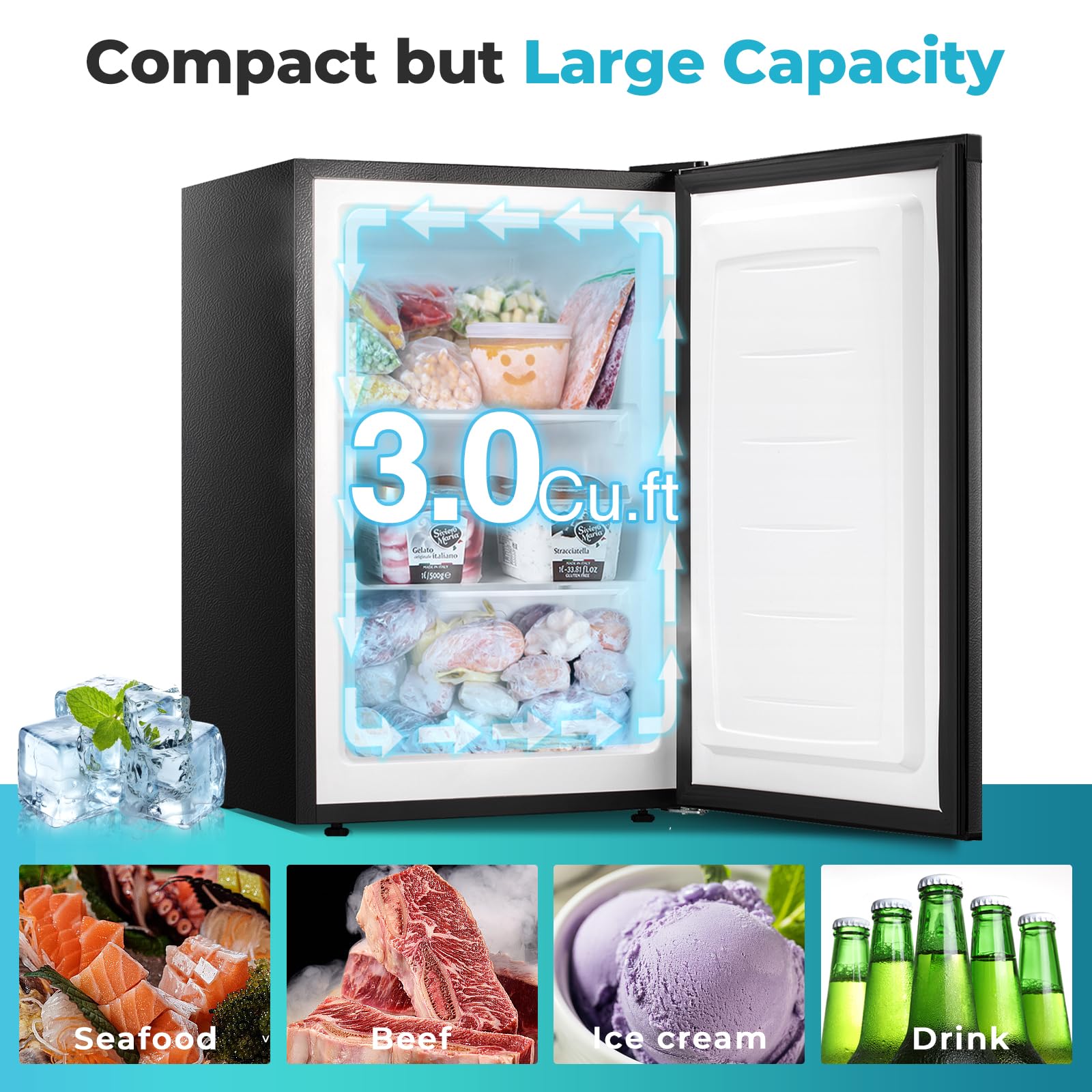R.W.Flame 3.0 Cu.Ft Upright Freezer With Reversible Single Door, Mini Freezer With Removable Shelves Small Freezer For Home Kitchen Office (3.0 Cu.Ft, Stainless Steel) on Fridge.com - View 6