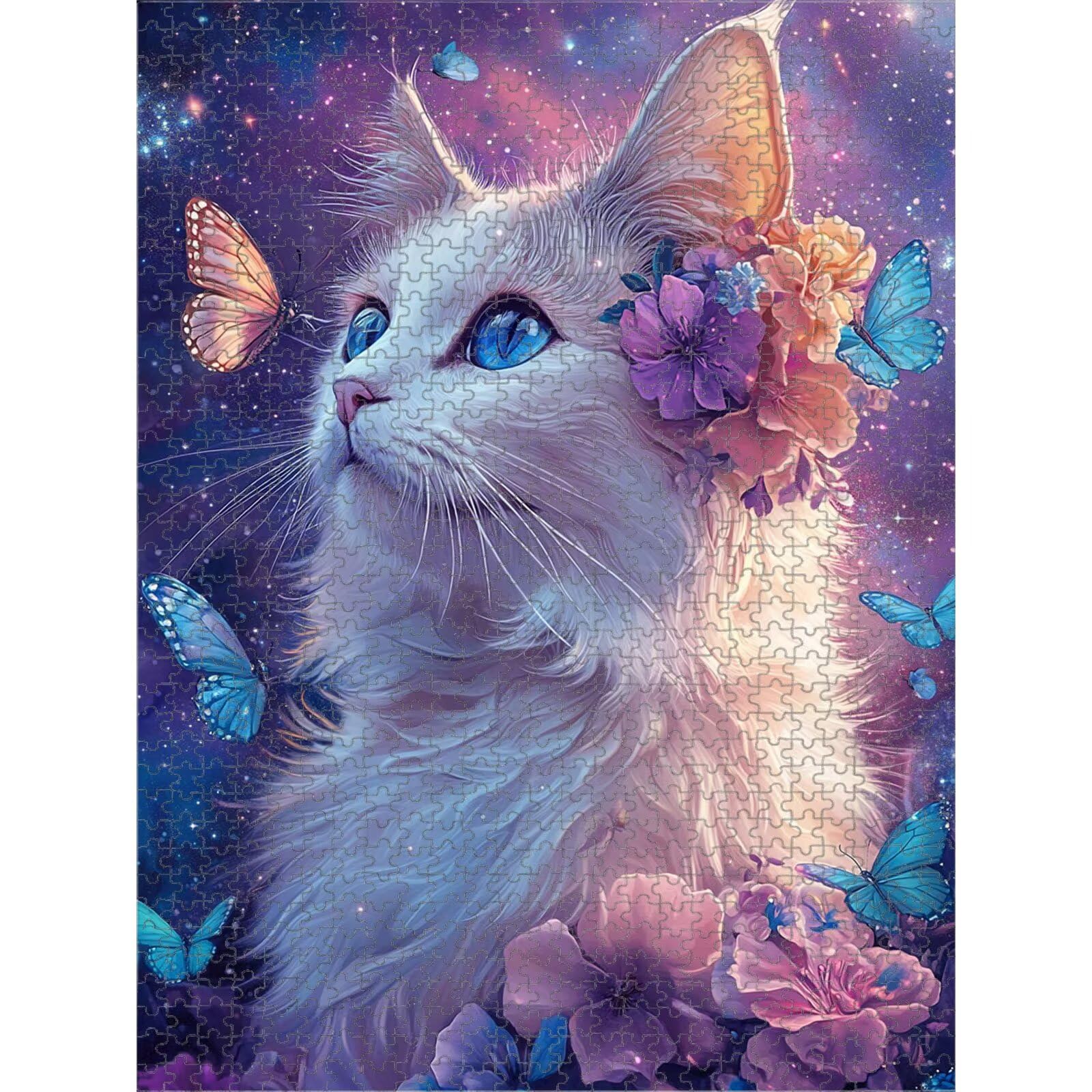 1000 elementów, puzzle dla dorosłych, kot i kwiaty, drewniane puzzle 1T