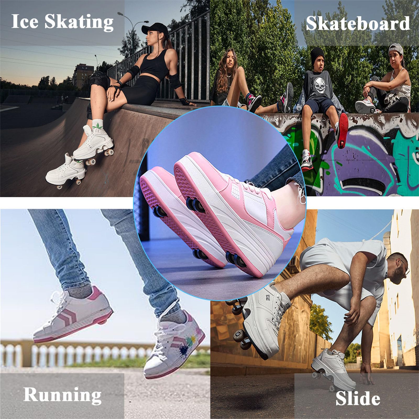 Surwin Chaussures Enfant avec roulettes, Chaussures à roulettes 4 Roues Respirant Boucle en Nylon Chaussures de Skateboard Fille Garçon Basket à roulettes Chaussure Roller