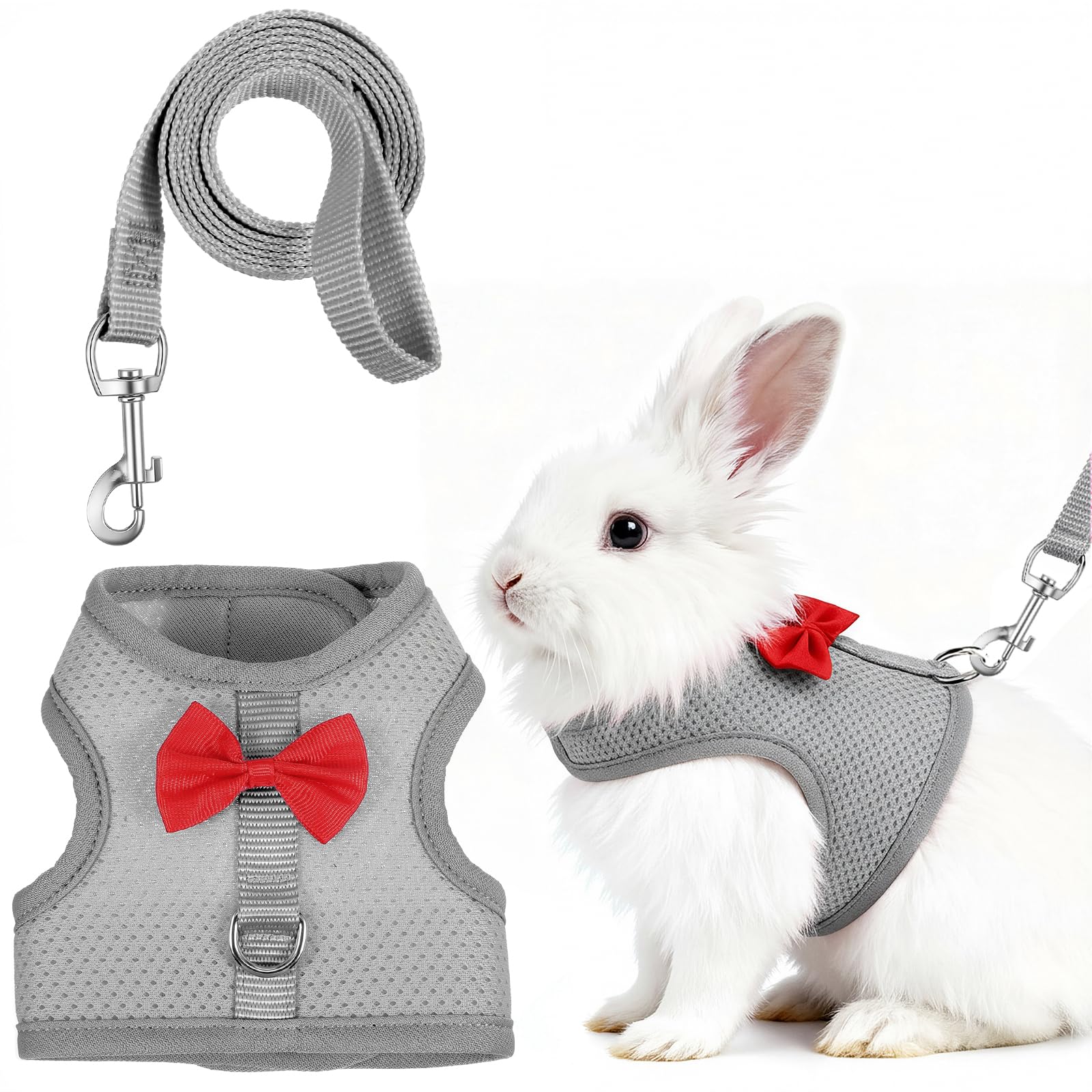 Harnais souple réglable avec laisse élastique pour lapin furet chaton chiot petits animaux gris