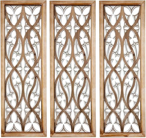 XIAOAIKA Decoración artística de pared de madera tallada, 35.5 pulgadas tallada a mano en madera, paneles de madera blanca envejecida antigua, arte