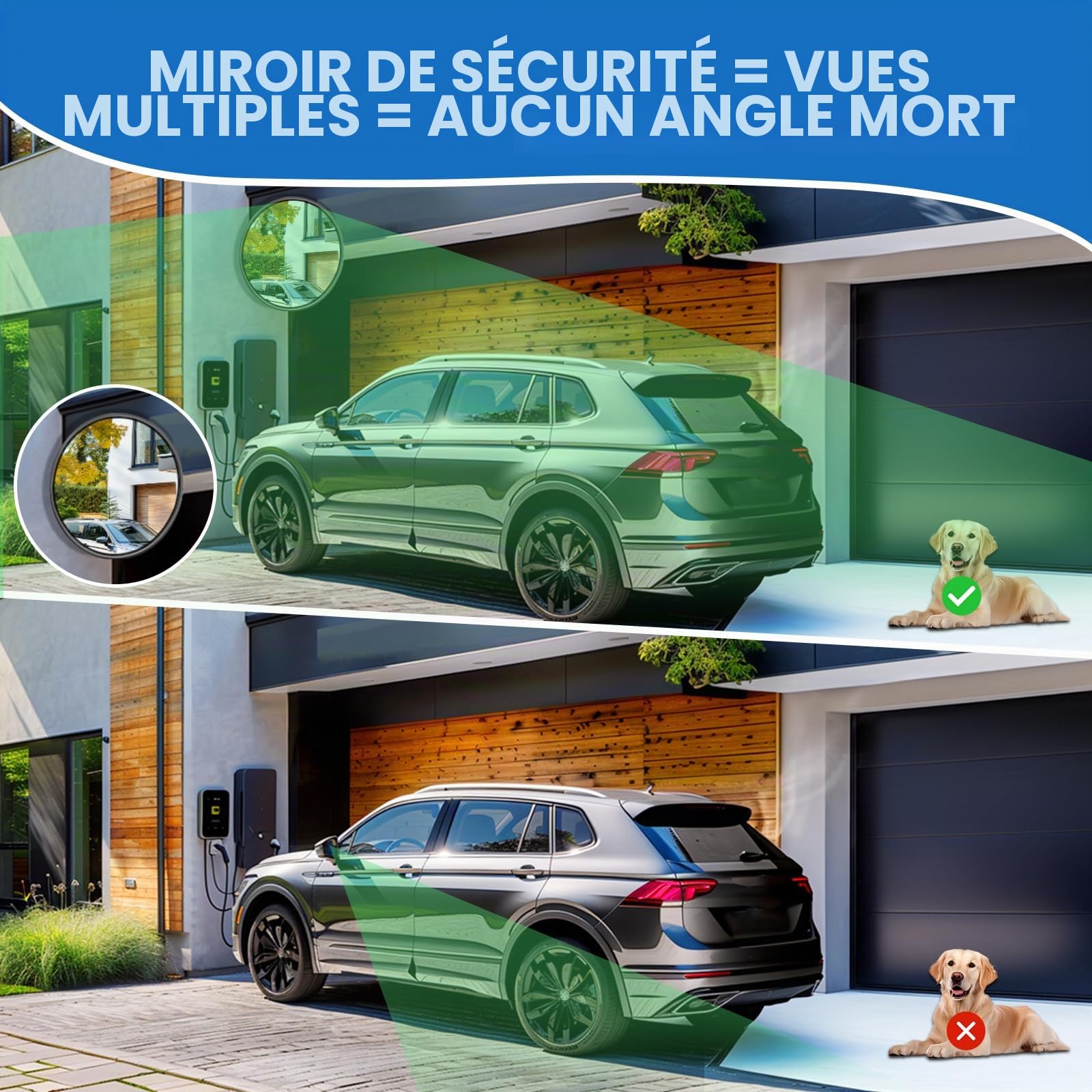 Miroir de Circulation Convexe 30cm Grand Angle Réglable Miroir de Sécurité pour allée, garage, parc, soutien pour l'intérieur et l'extérieur.