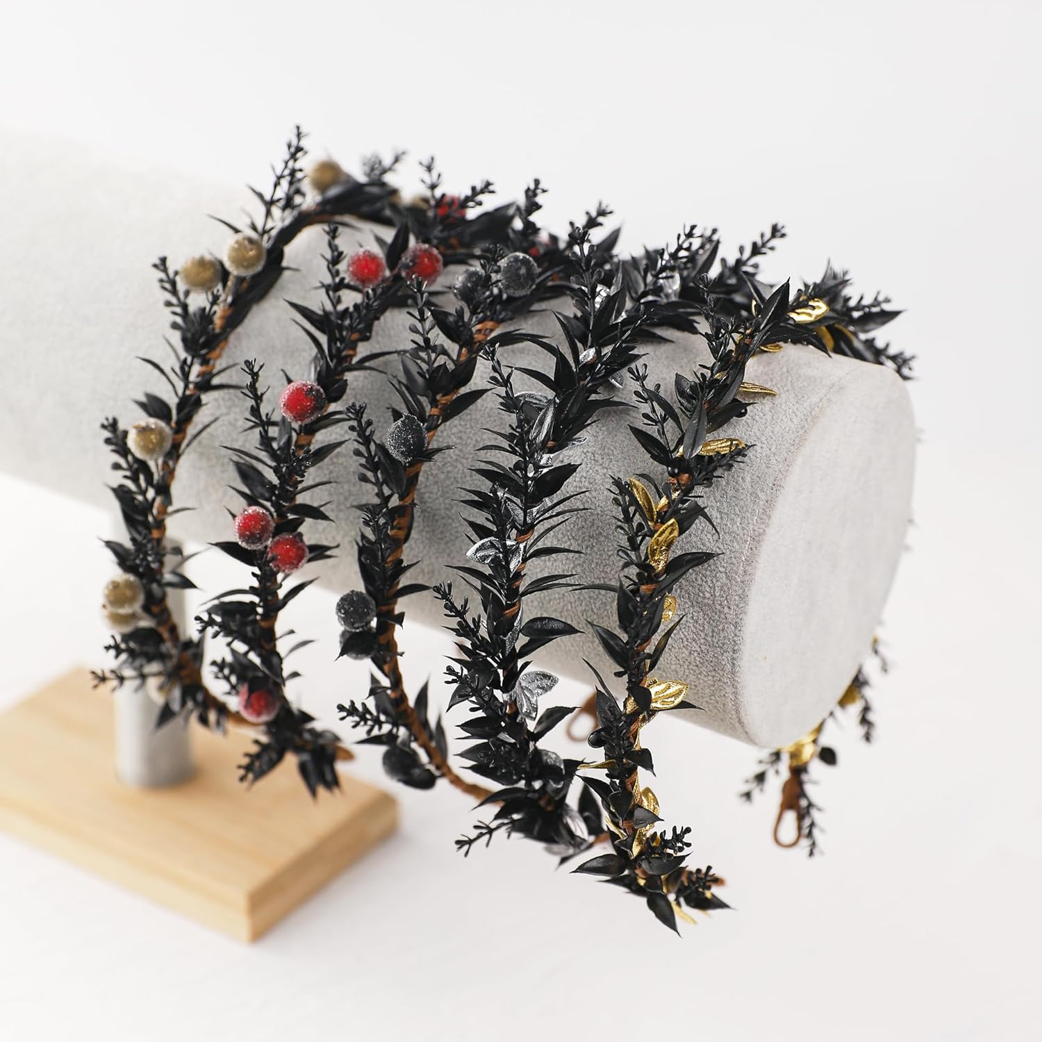 Handmade Black Flower Crown - Adjustable Black Floral Headband Renaissance Hair Accessories Elf Headpiece Boho Garland for Women Girls Renaissance Festival Photography Props - Image 6