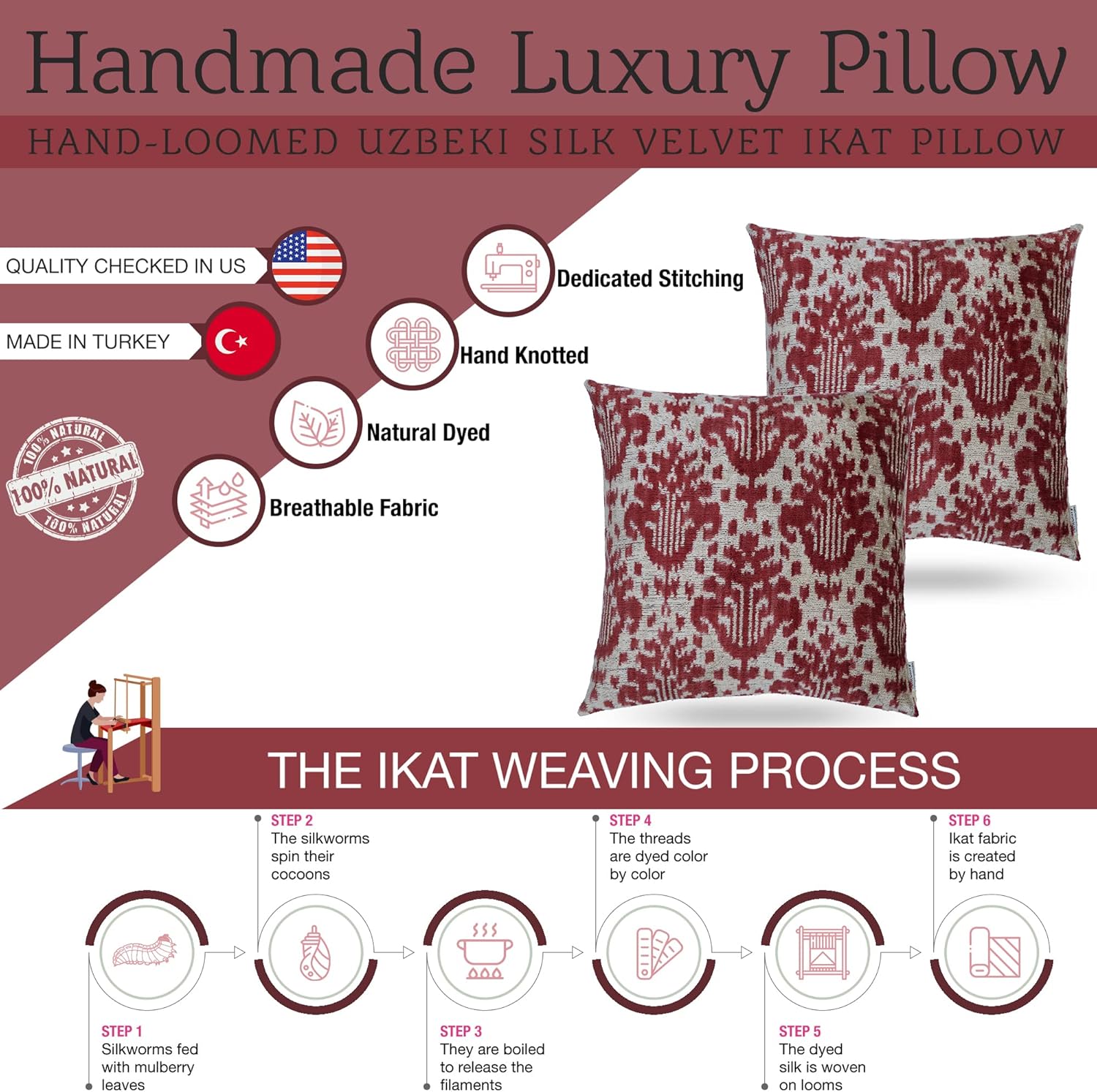 CANVELLO-Exquisite Down Pillow/Throw Cushion: Feather Pillows Elegance & Art | Iconic Throw Pillows with Ikat Design | Soft Velvet Silk (18" x 18”)