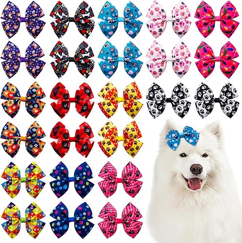 Miniatura 12 de 24Pcs/12 Pares 10 cm Lazos para el pelo de perro grandes para perros grandes Patrón de otoño Hojas de calabaza de arce Hojas de cosecha Forestales