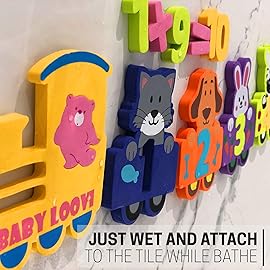 100% Non-Toxic Bathtub Numbers - Fun Bath Foam Toys - Educational Puzzles Floating Bathtub Animals for Kids Girls Boys - Set of 27 pcs - Wet & Stick - Fre. Bath Toy Organizer
