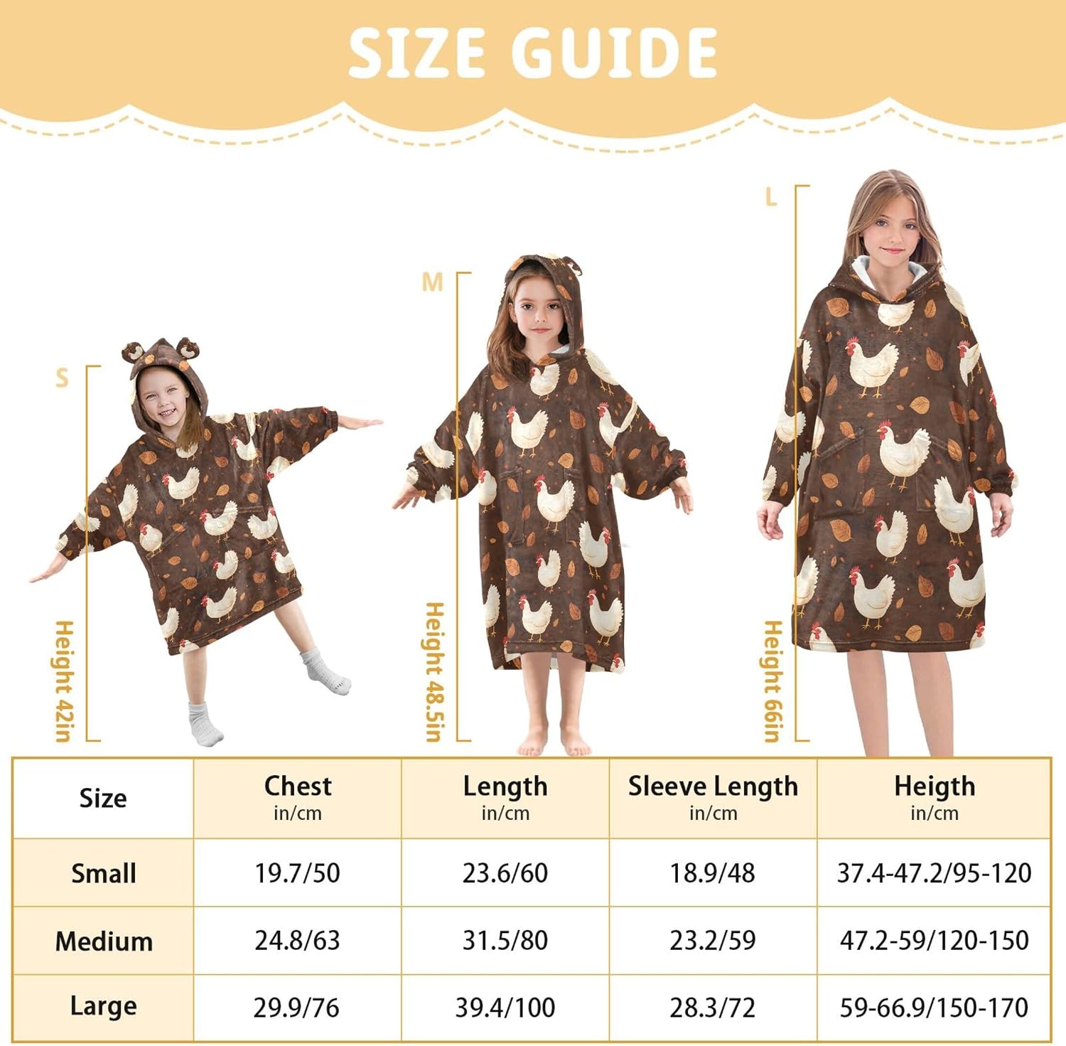 Cute Cock Rooster Kids Wearable Blanket Hoodie with Pocket and Sleeves for Toddlers, Cute Hoodies Girls Boys B0404065
