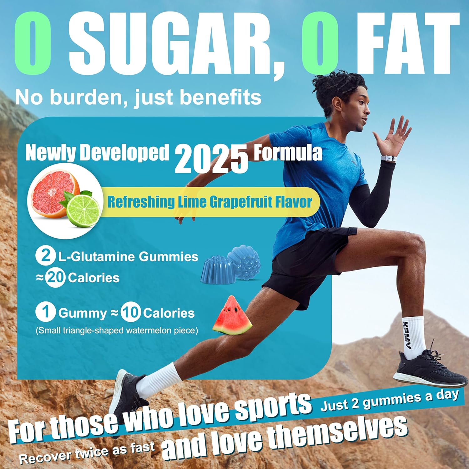 L-Glutamine Gummies 1000mg with BCAA, Potassium, Magnesium & Vitamin C, Muscle Recovery, Endurance Support & Daily Nutrition, Portable Supplement for Men&Women, Lime Grapefruit Flavor, 60 Count - Image 6