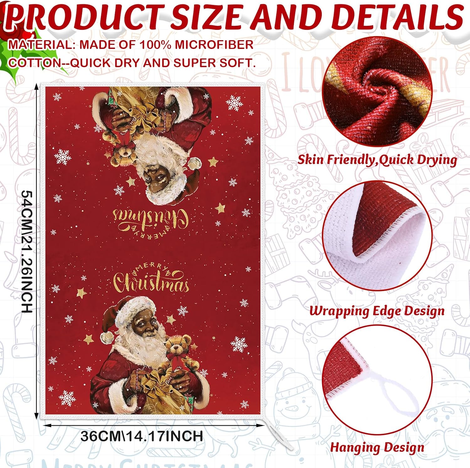 12 Pcs Christmas Kitchen Towels Pot Holders and Oven Mitts Set 4 African American Dish Towels 4 Buffalo Plaid Oven Mitts 4 Black Santa Claus Angel Potholders for Xmas Dish Baking Decorative - Image 3