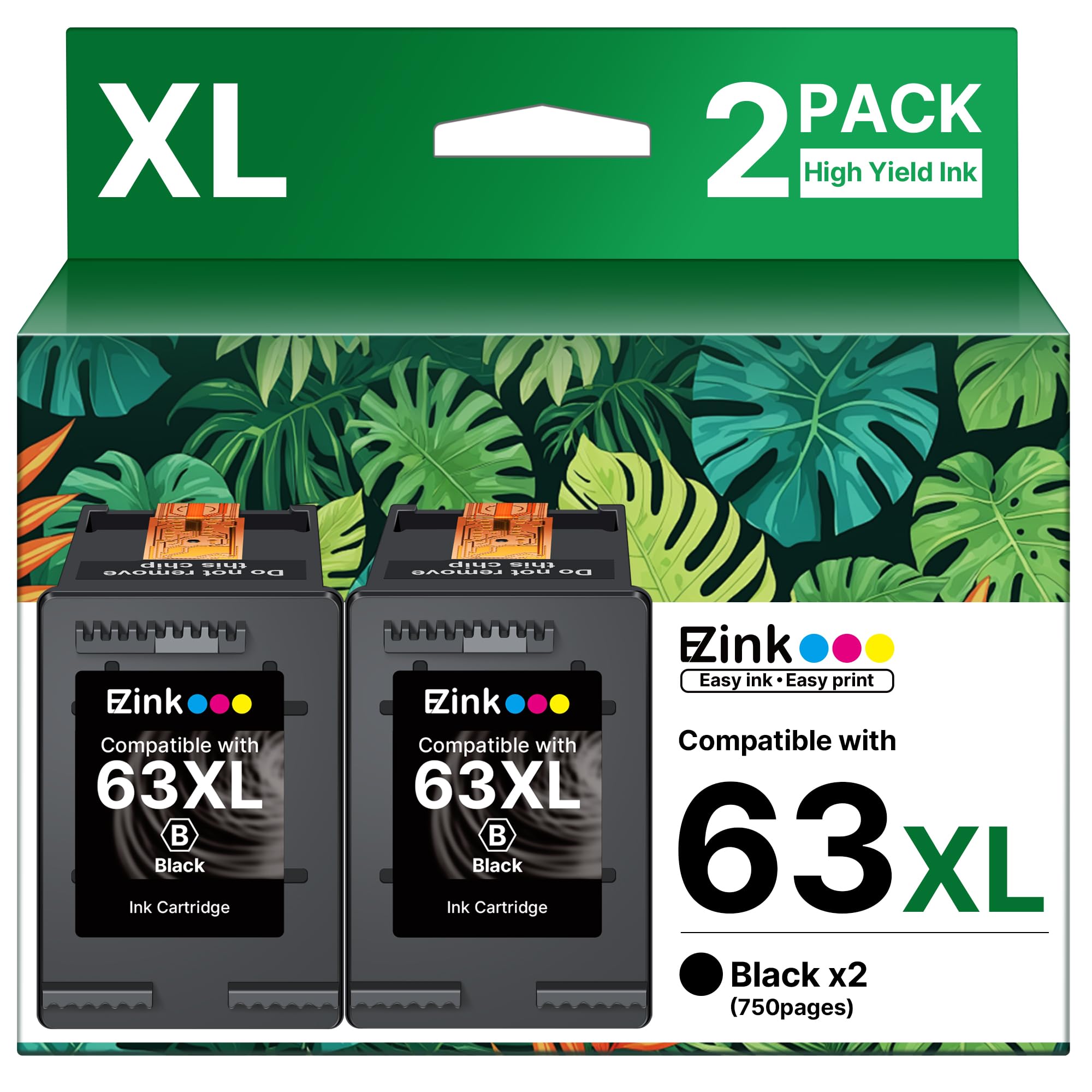 E-Z Ink 63XL Black Ink Cartridge Remanufactured 63XL 63 Ink Replacement for HP Ink 63 HP63 HP63XL to Use with HP OfficeJet 3830 4650 4655 5255 5258