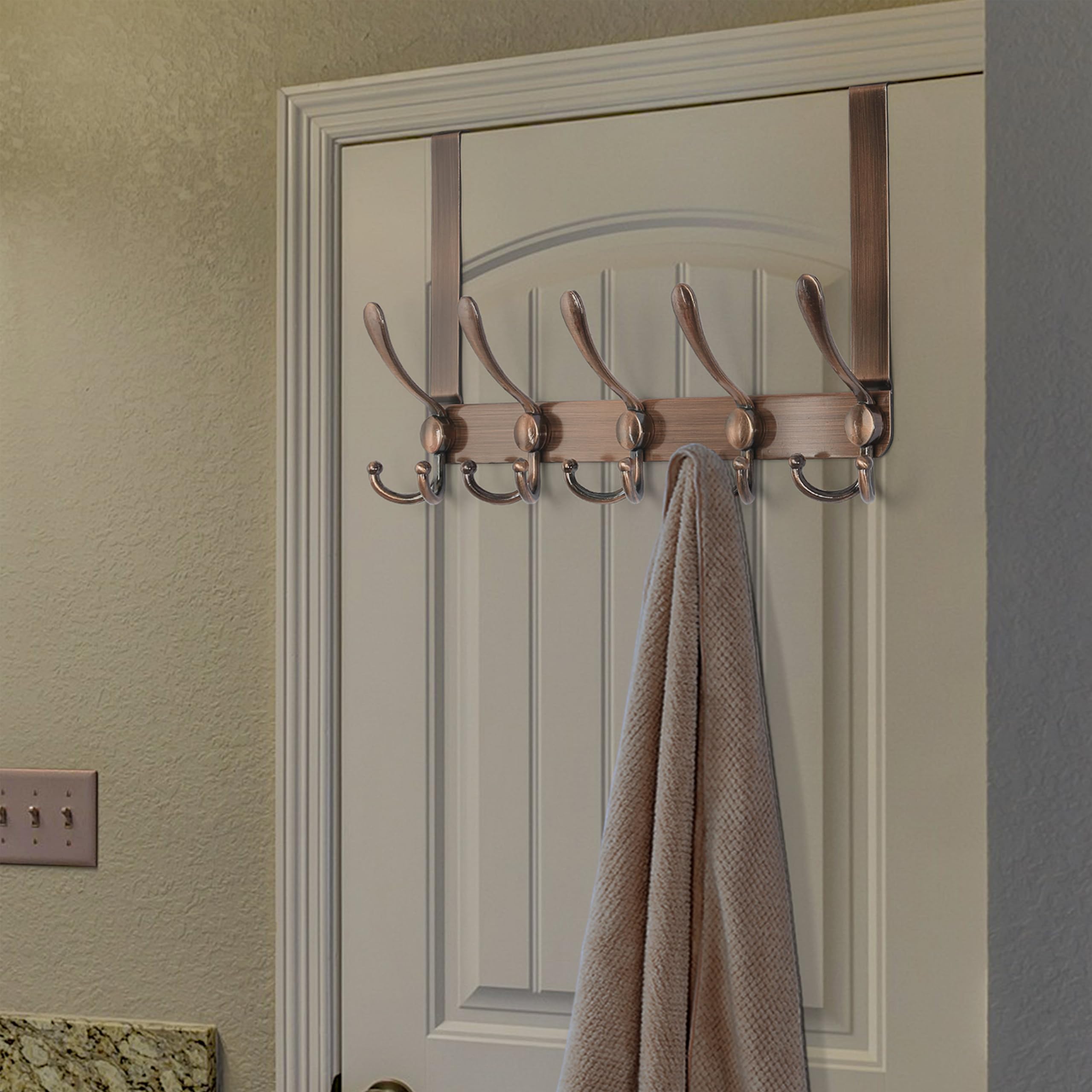 Dseap Türgarderobe zum Einhängen, Edelstahl Türhaken Innenseite, Türhakenleiste, Kleiderhaken Tür, Türaufhänger, für Kleidung Hut Handtuch Mantel, mit 5 Dreifachhaken, Antikes Kupfer, 2er Set