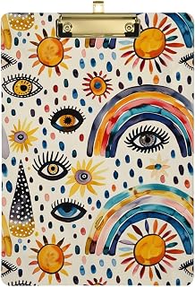 Evil Eyes Ball Moon Sun on Rainbow Contractor Clipboard A4 Size 12.5" x 9" Hanging Clipboard Hard Cover Clip Board with Low Profile Clip for Truck Driver