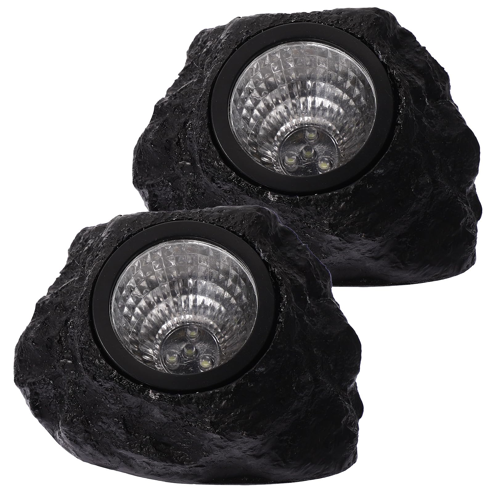 Kisangel Faretto da Esterno a Energia Solare 2 Pezzi Lampada da Giardino in Plastica Resistente 3 LED Design Pietra Simulata per Prato e Giardino Esterno