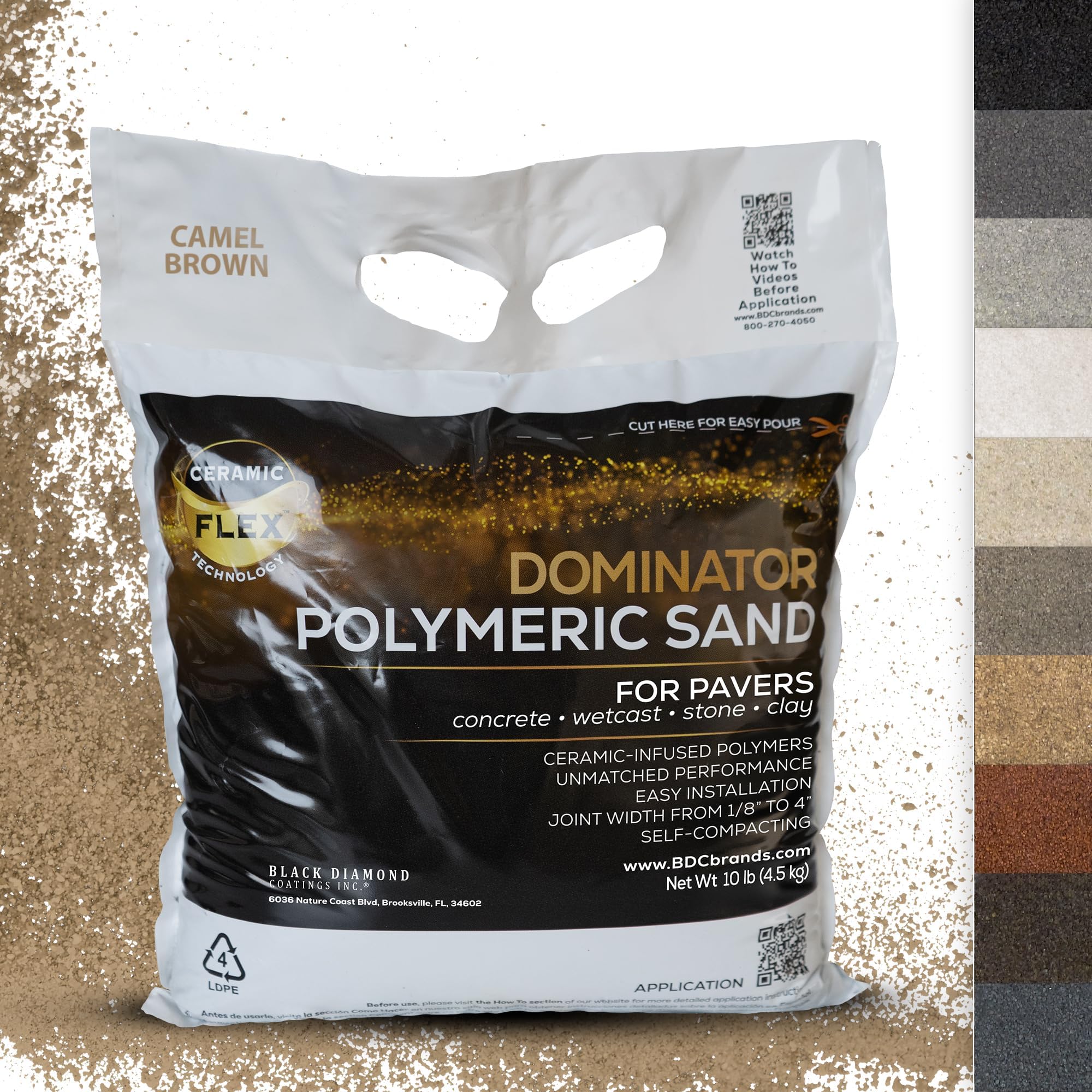 - 10 Pound Camel Brown DOMINATOR Polymeric Sand with Revolutionary Ceramic Flex Technology for Stabilizing Paver Joints/Gaps, 1/8” up to 4”, Professional Grade Results