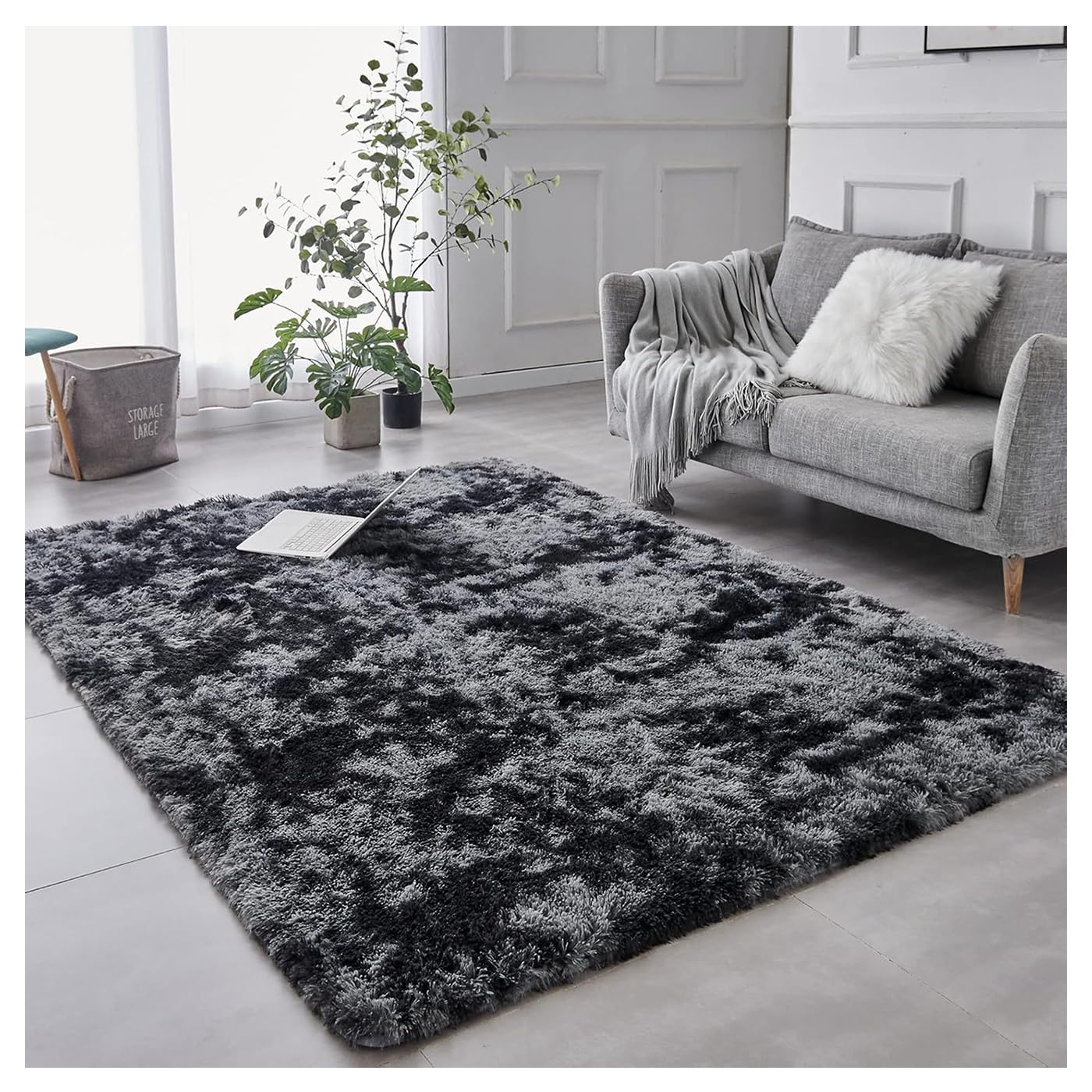 Tapis doux à poils longs gris anthracite tapis haut de gamme salon