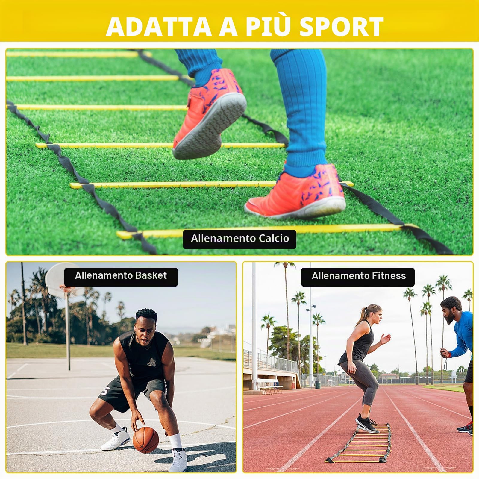 LangRay Set di Allenamento Calcio, Accessori per Allenamento Calcio con Scala di Coordinamento 6m, 12 Cinesini Calcio, 1 Corda da Salto, 1 Allenatore, 5 Fasce di Resistenza, Regali Calcio per Ragazzi