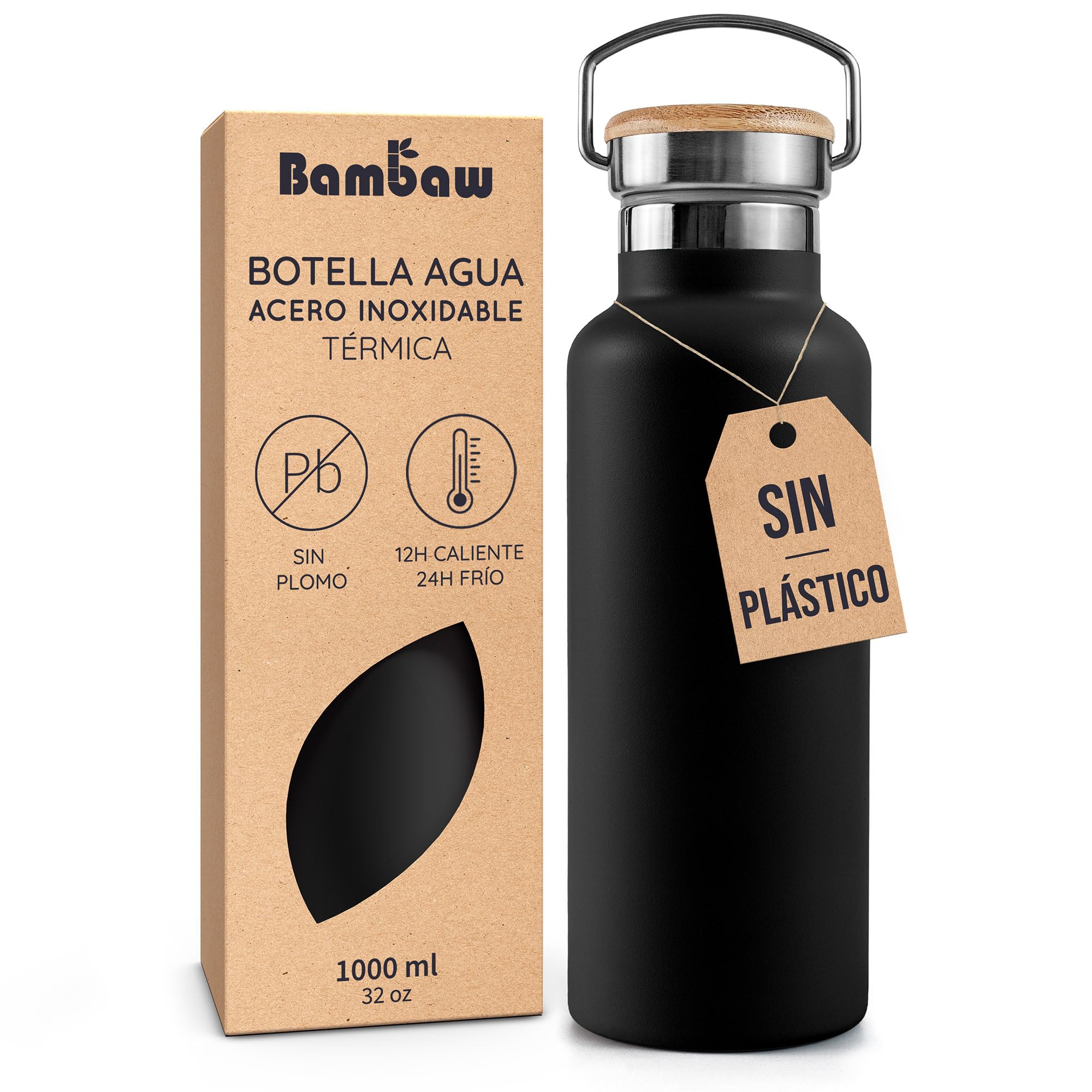 Bambaw Botella Isotermica 1 Litro, Botella de Agua Acero Inoxidable Resistente al Óxido, Cantimplora Acero Inoxidable R…