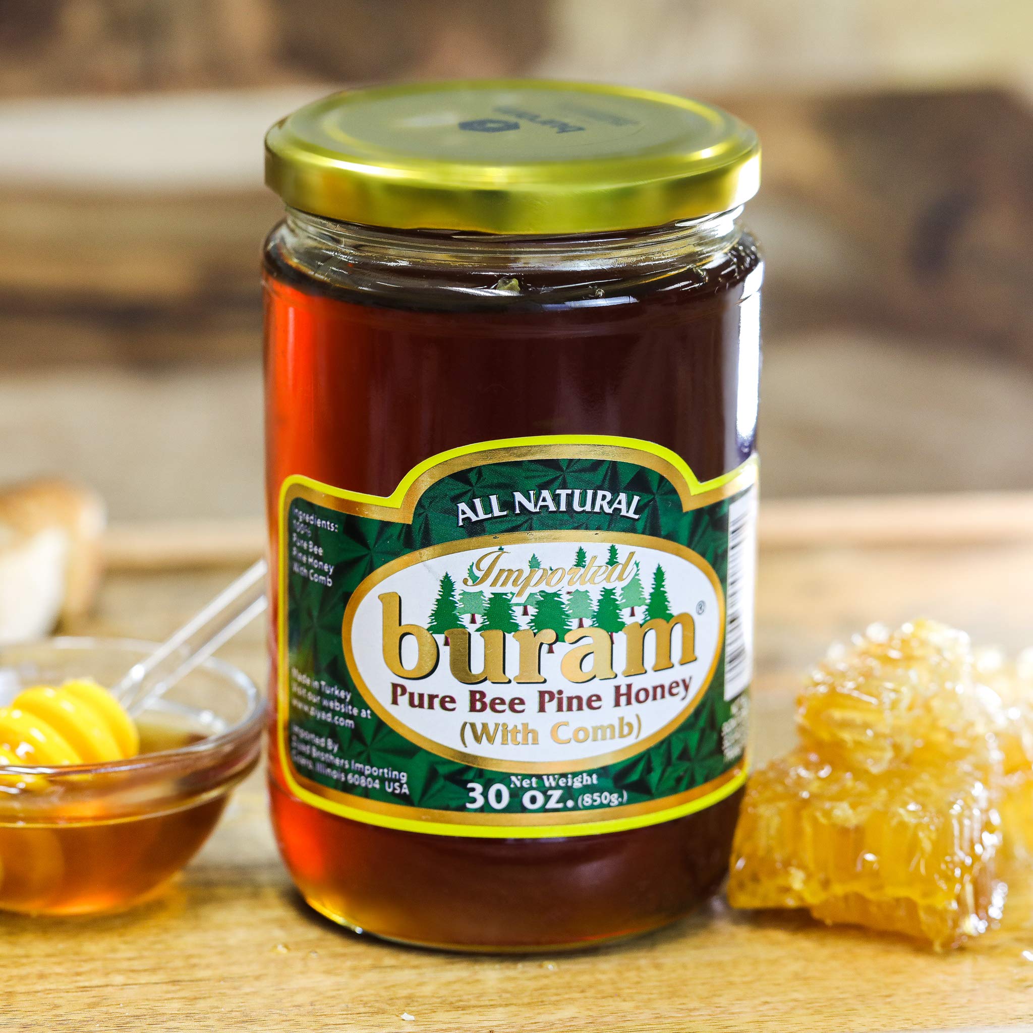 Buram Honey with Combs, Pine, 100 Pure Unfiltered Honey Comb, 100 AllNatural, No Additives