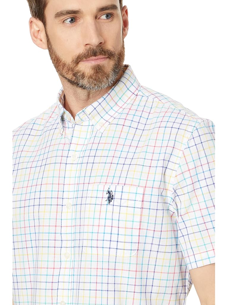 U.S. POLO ASSN. Short Sleeve Classic Fit 1 Pocket Cotton Yarn Dye Slub Poplin Woven Shirt