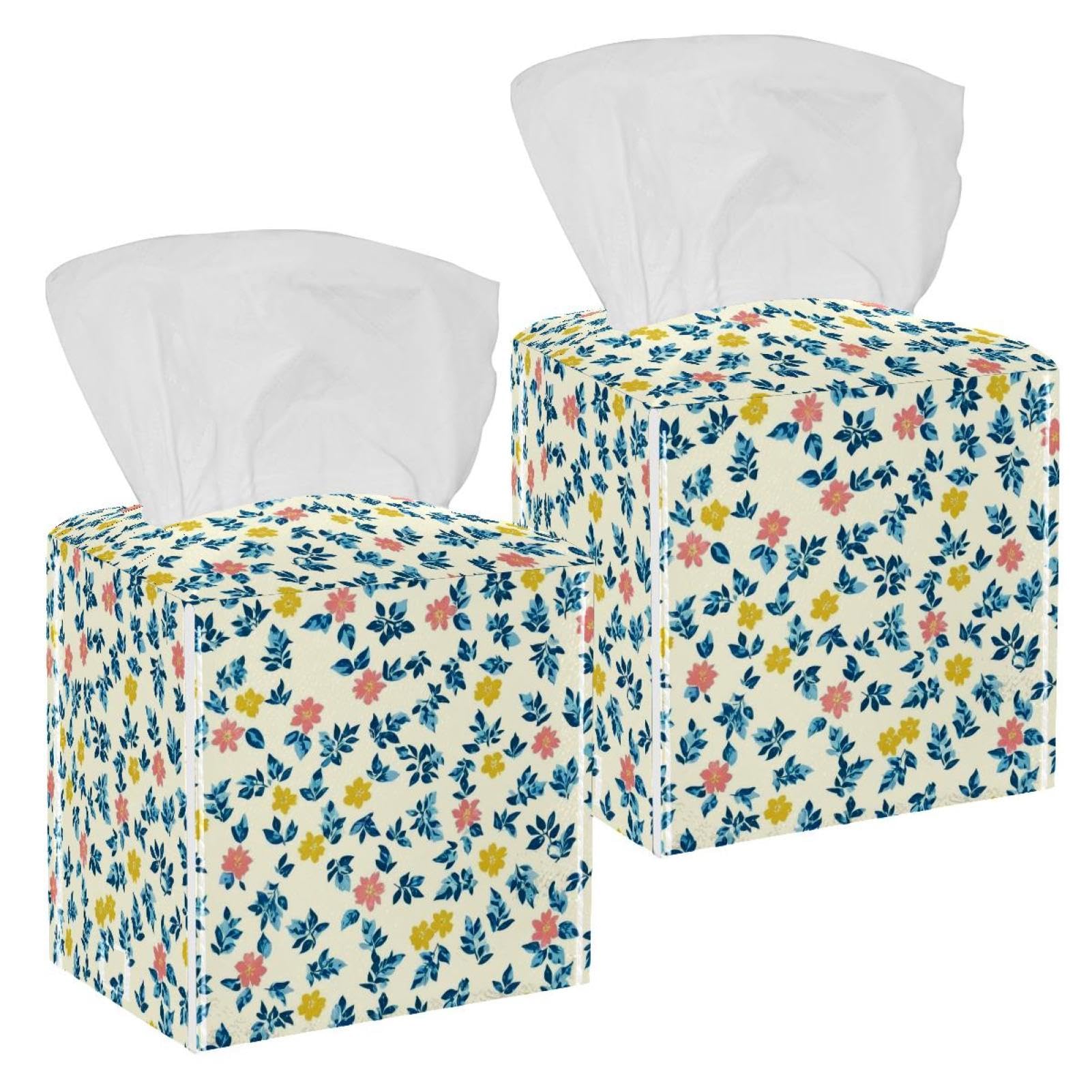 Leaf Tissue Box Cover, 2 Pack PU Leather Square Facial Tissue Dispenser Box holder for Home Office Car